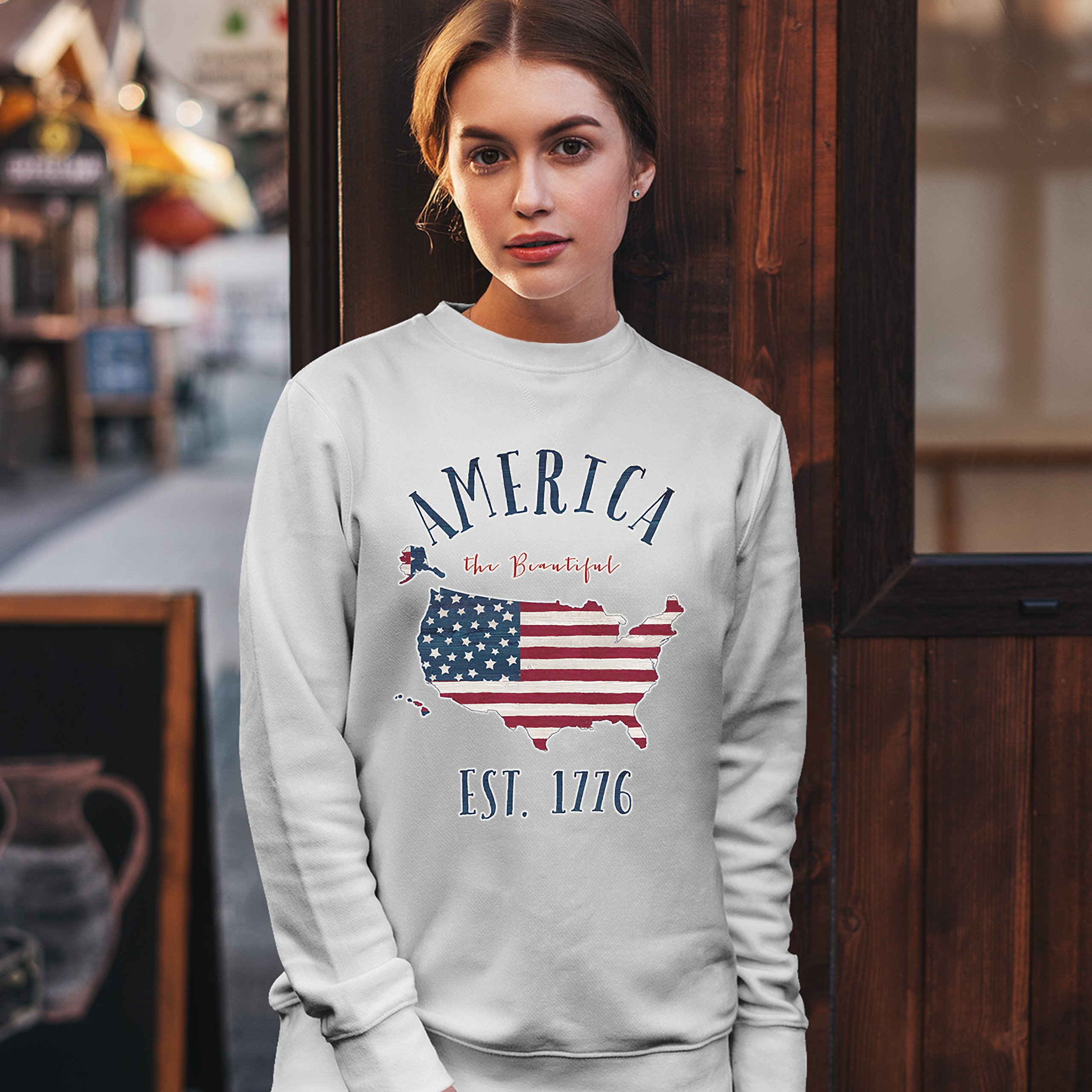 America the Beautiful Est. 1776 Sweatshirt Patriotic 4th of July USA Crewneck - Picture 6 of 11