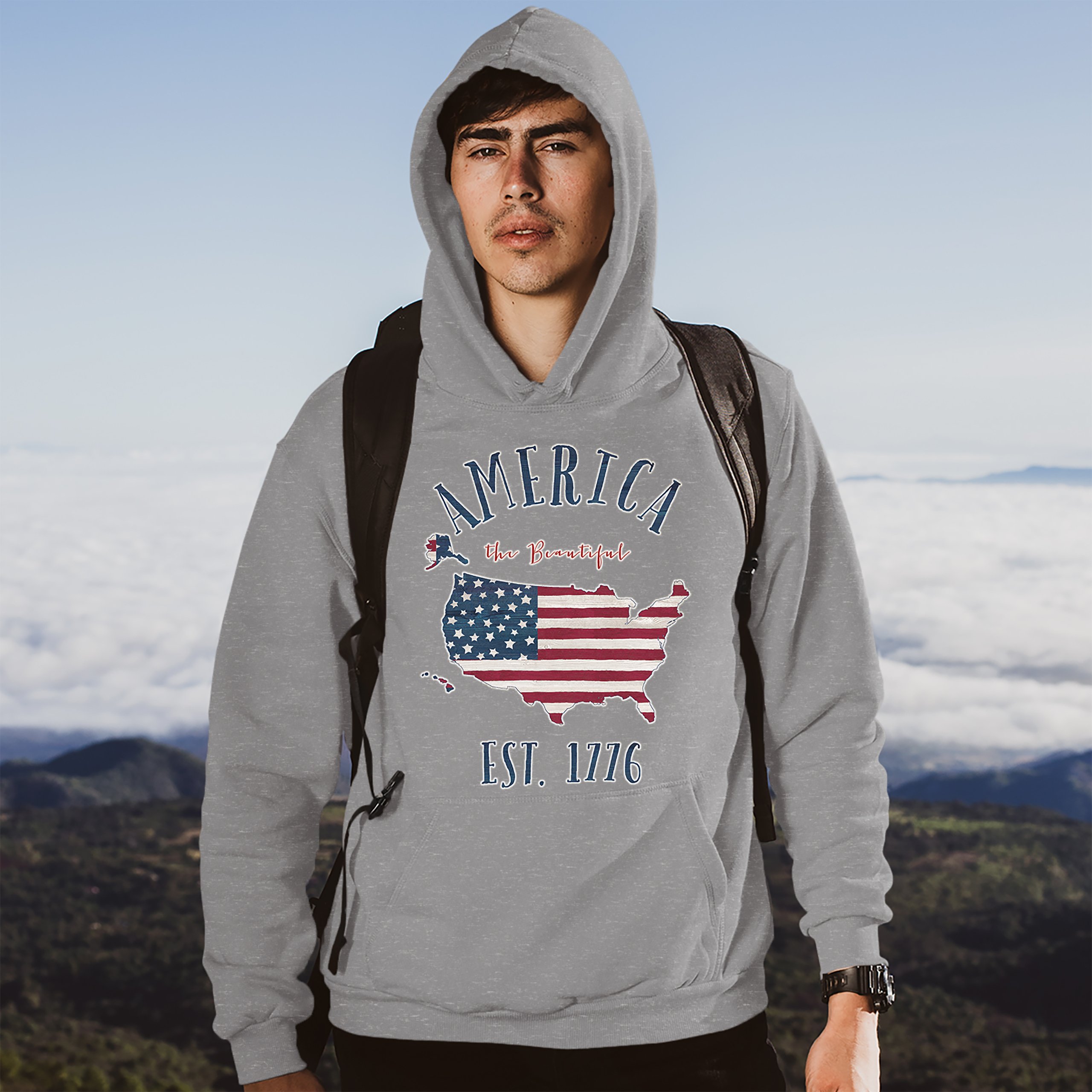 America the Beautiful Est. 1776 Sweatshirt Patriotic 4th of July USA Hoodie - Picture 10 of 11