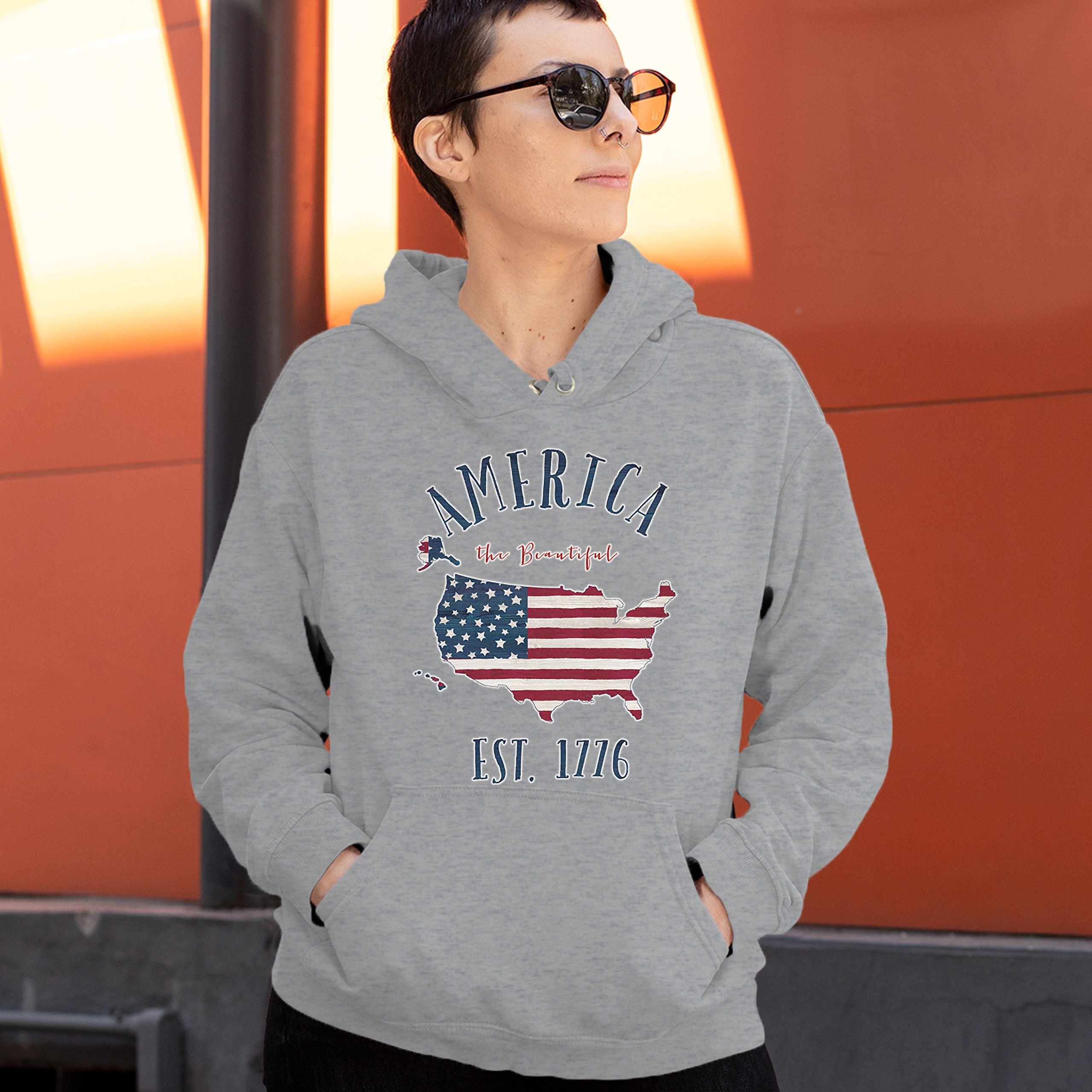 America the Beautiful Est. 1776 Sweatshirt Patriotic 4th of July USA Hoodie - Picture 11 of 11