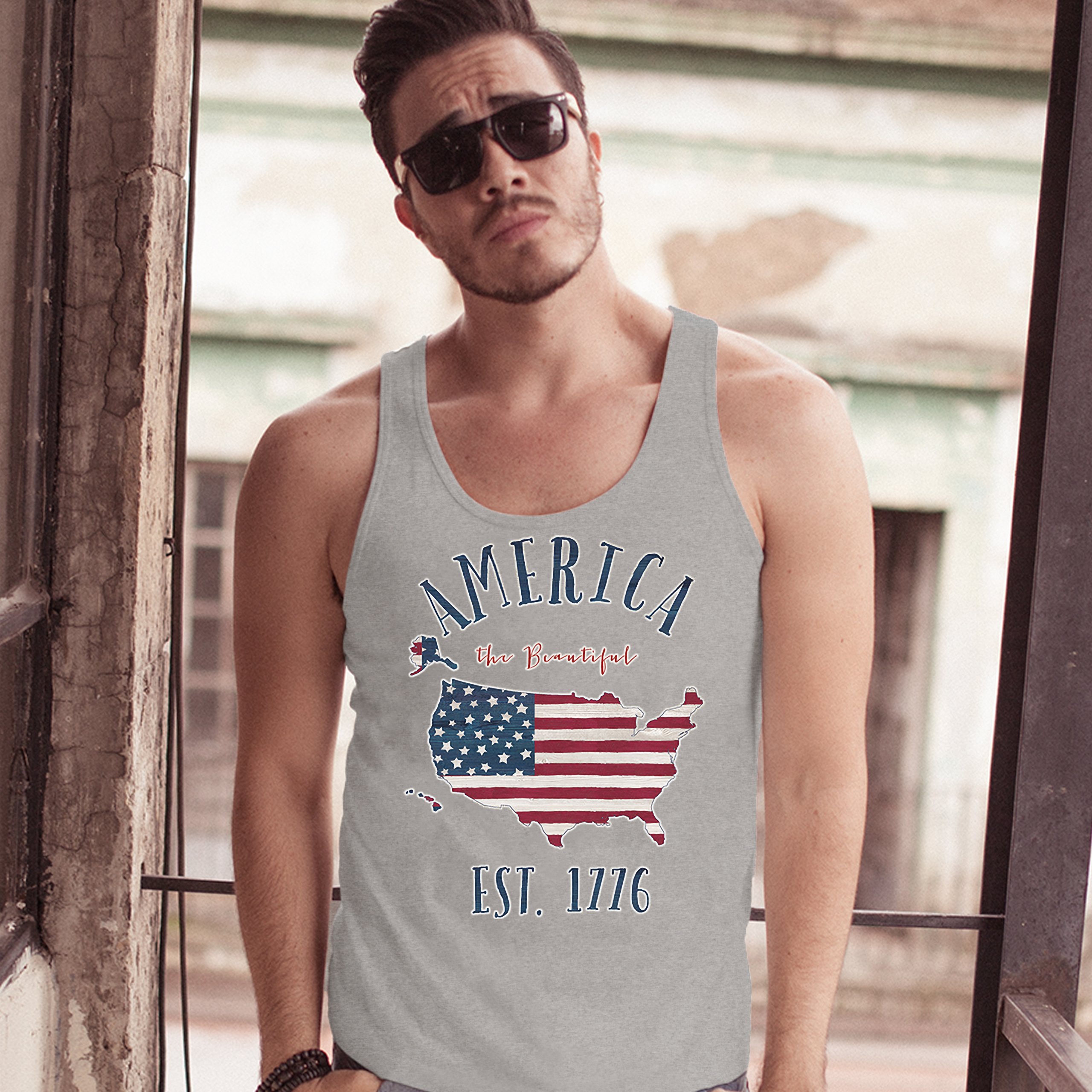 America the Beautiful Est. 1776 Tank Top Patriotic 4th of July USA Men's Top - Picture 9 of 9