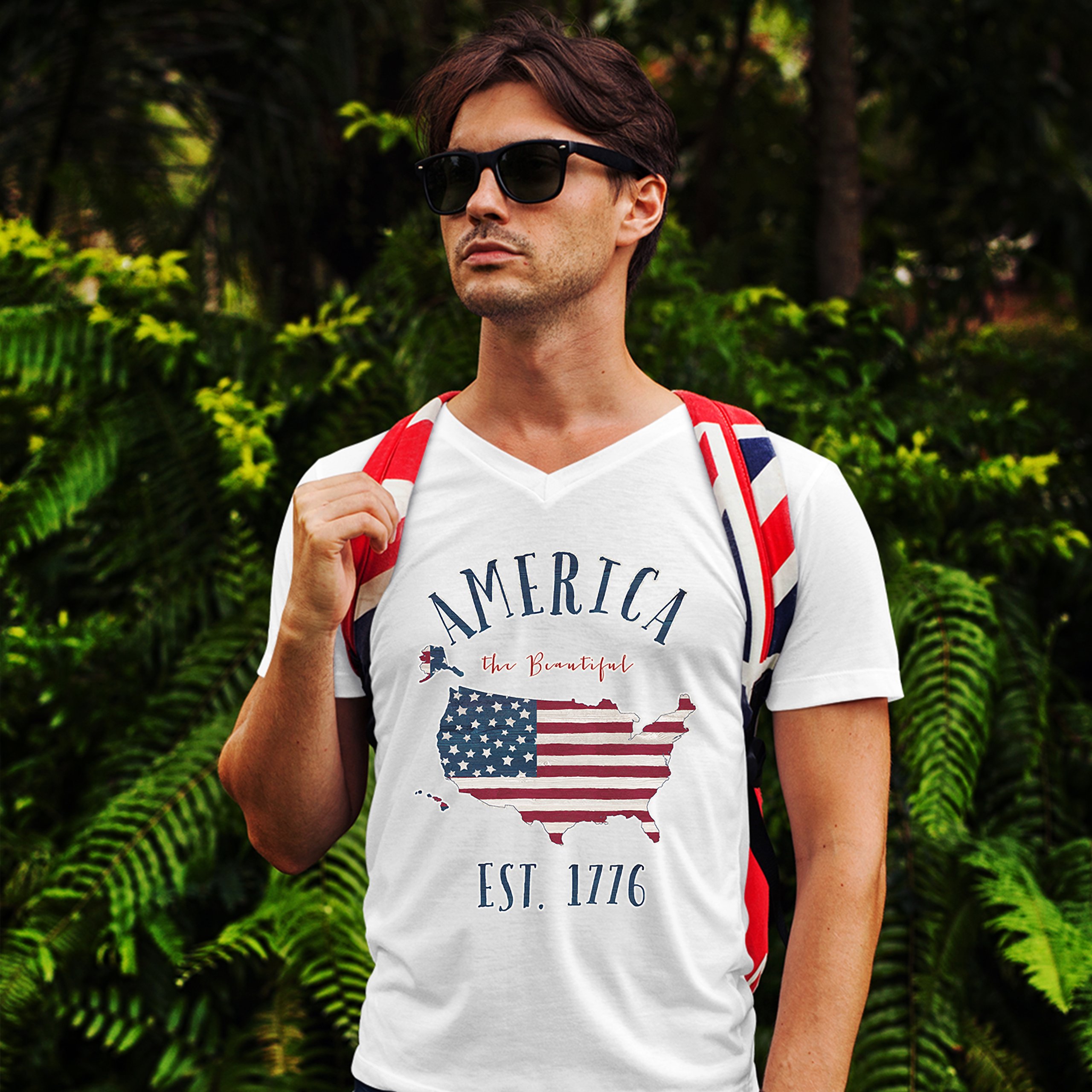 America the Beautiful Est. 1776 V-Neck T-shirt Patriotic 4th of July USA Tee - Picture 5 of 5