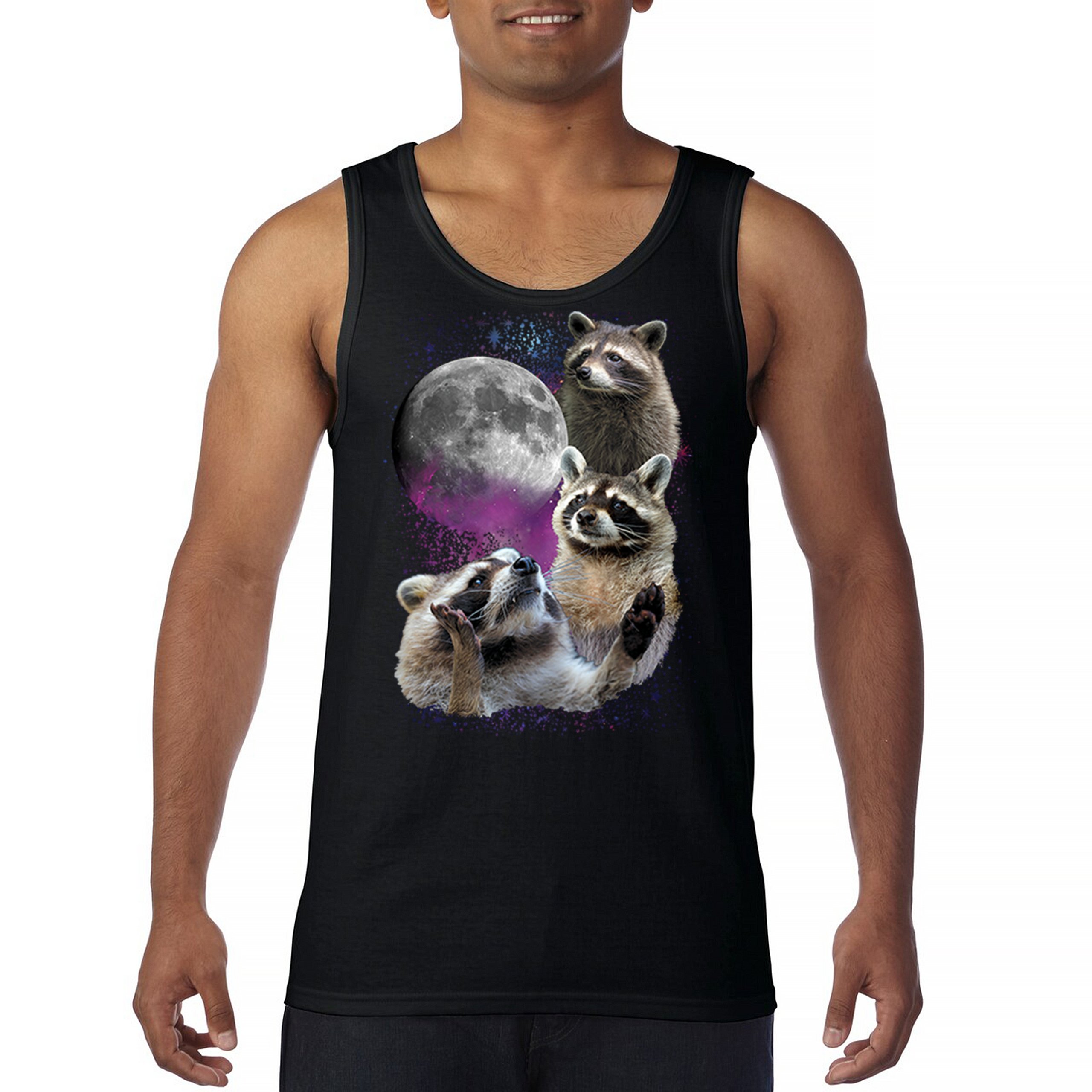 Racoons Howling at the Moon Tank Top Funny Wildlife Animal in Space Men’s Top