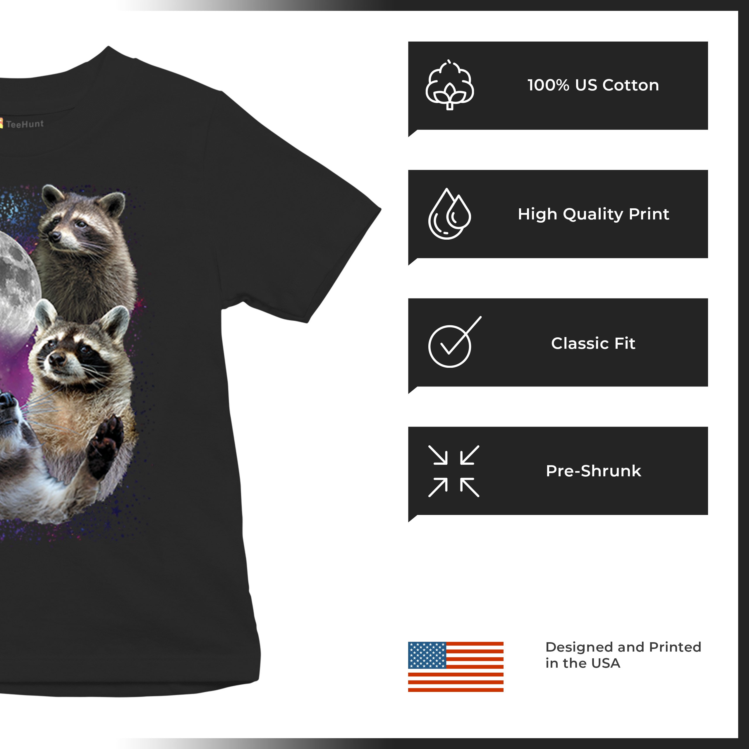 Racoons Howling at the Moon Youth T-shirt Funny Wildlife Animal in Space Kids - Picture 7 of 50