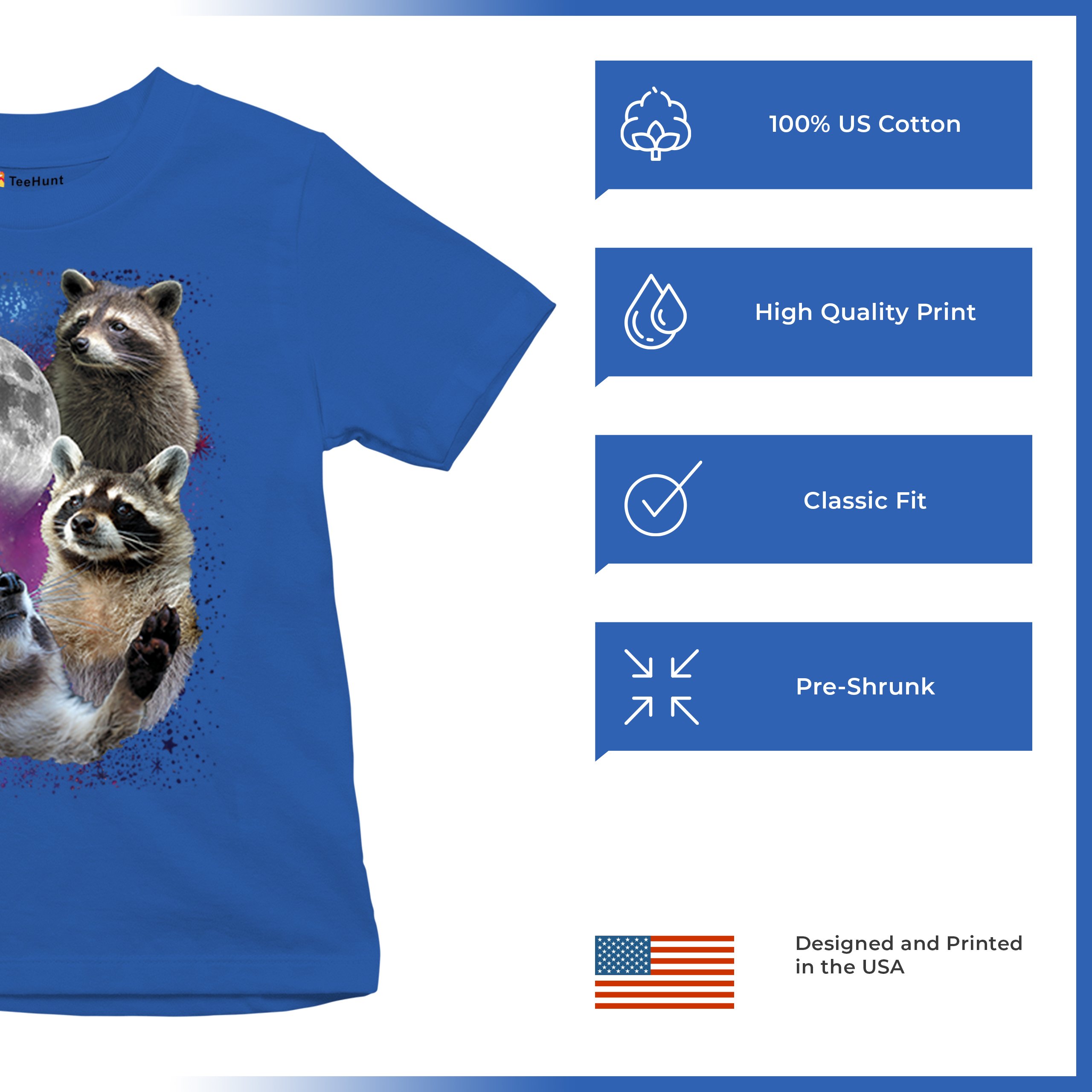 Racoons Howling at the Moon Youth T-shirt Funny Wildlife Animal in Space Kids - Picture 42 of 50