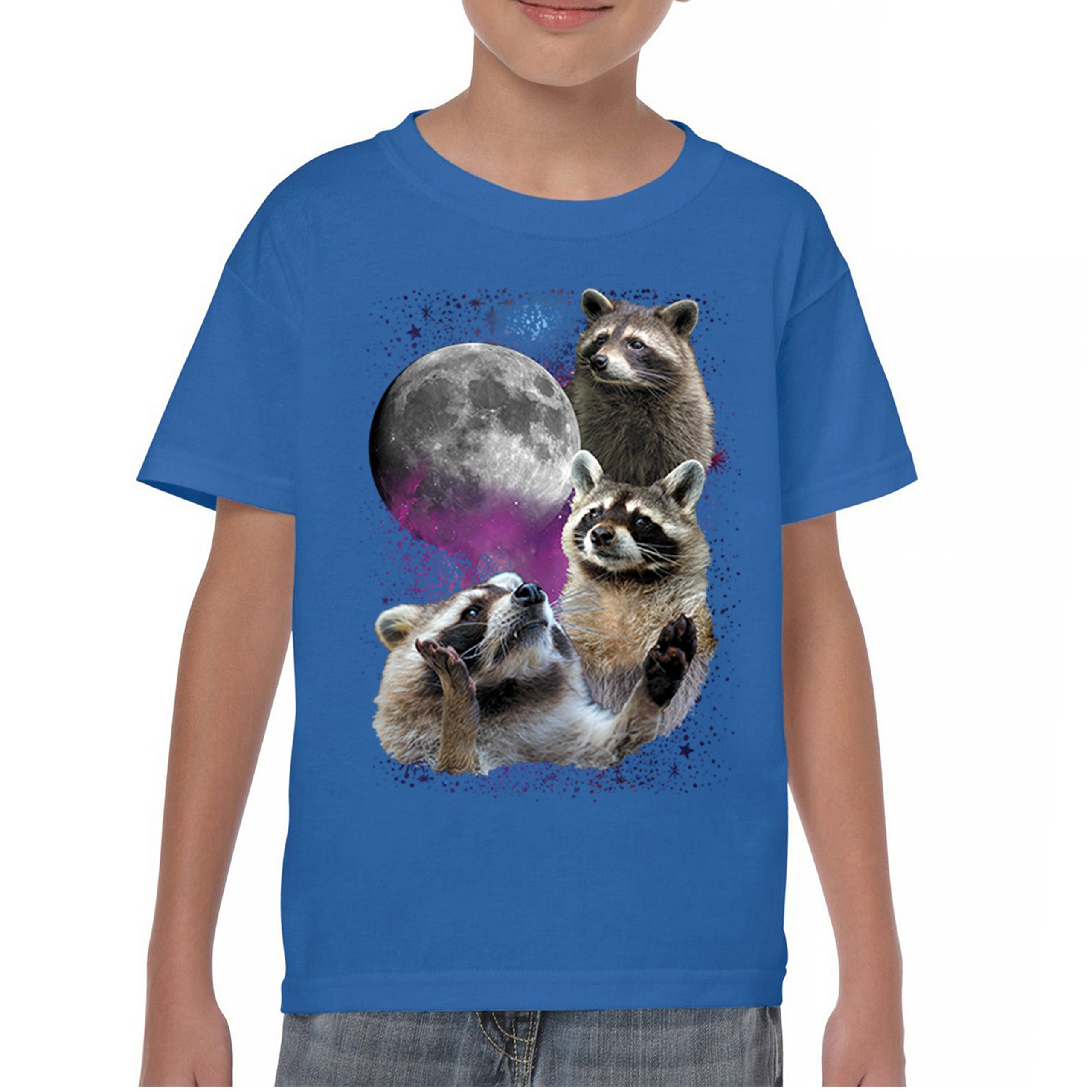 Racoons Howling at the Moon Youth T-shirt Funny Wildlife Animal in Space Kids - Picture 37 of 50