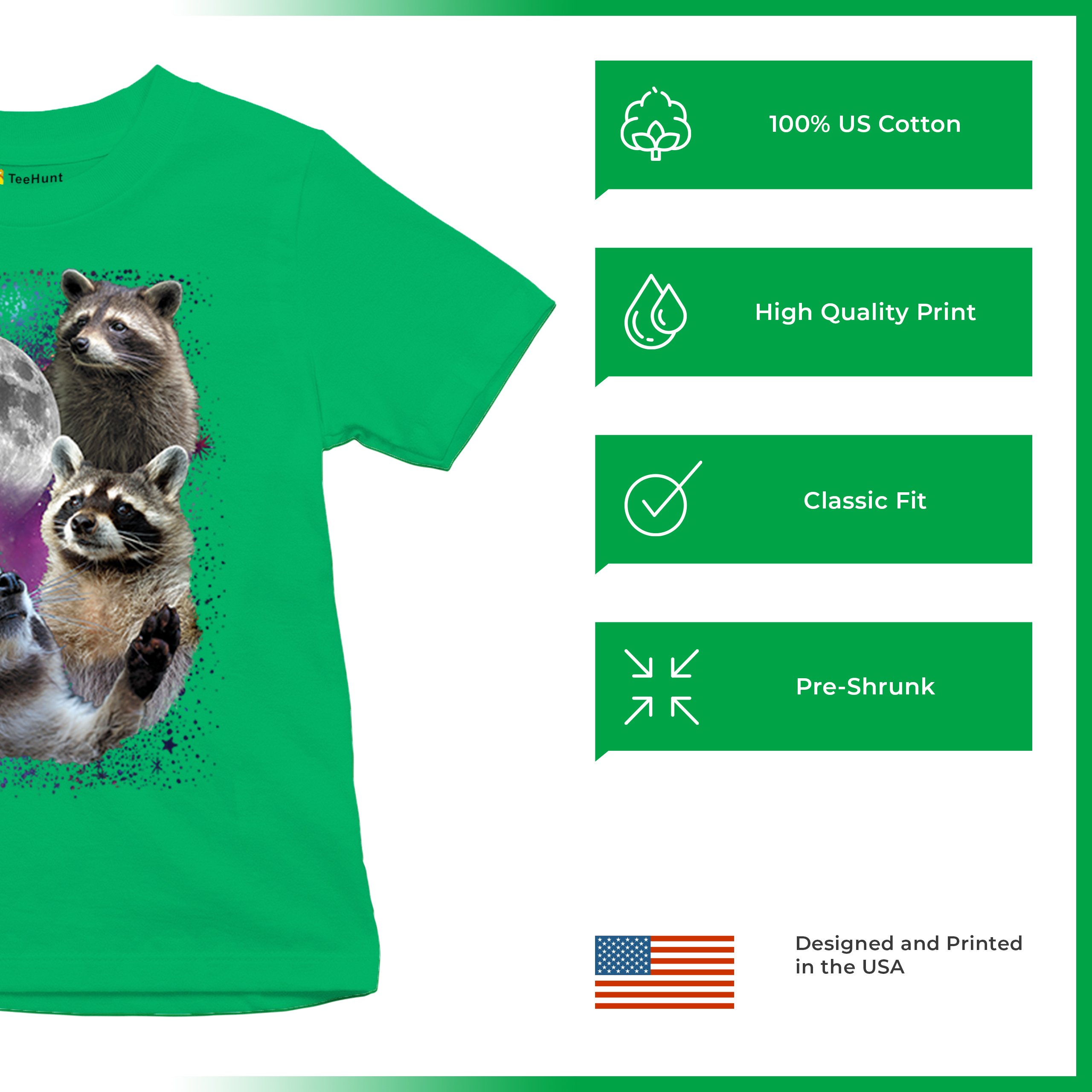 Racoons Howling at the Moon Youth T-shirt Funny Wildlife Animal in Space Kids - Picture 35 of 50