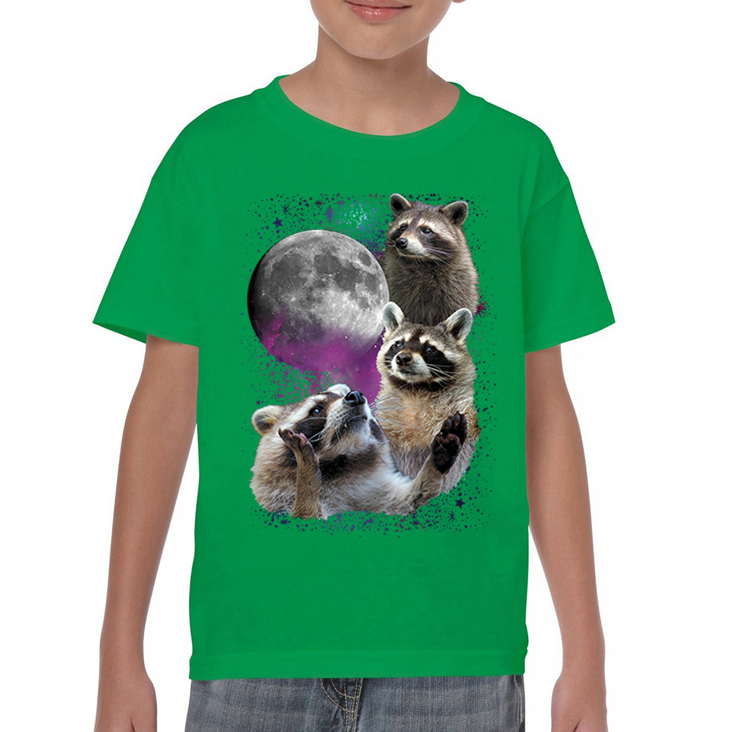 Racoons Howling at the Moon Youth T-shirt Funny Wildlife Animal in Space Kids - Picture 30 of 50