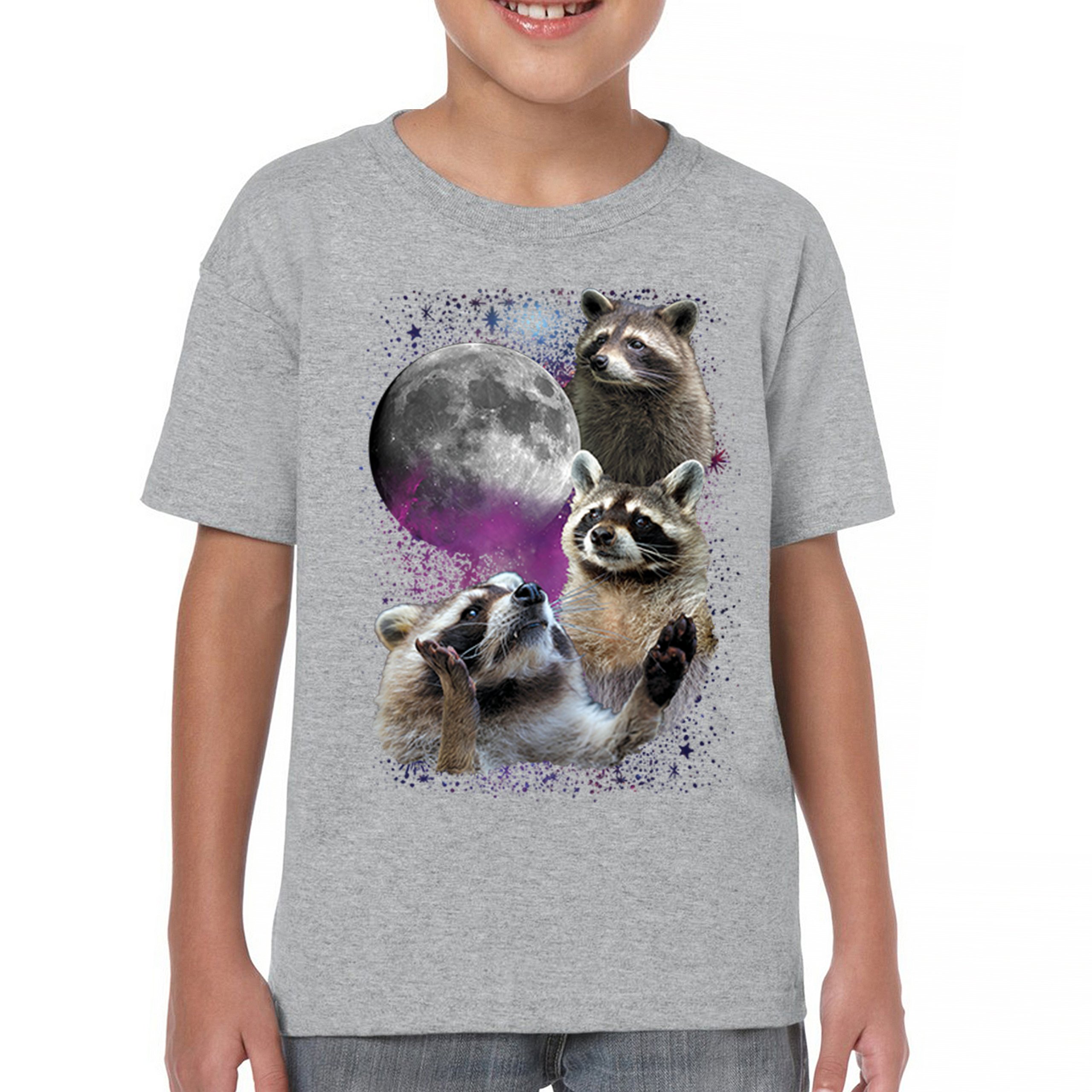 Racoons Howling at the Moon Youth T-shirt Funny Wildlife Animal in Space Kids - Picture 9 of 50