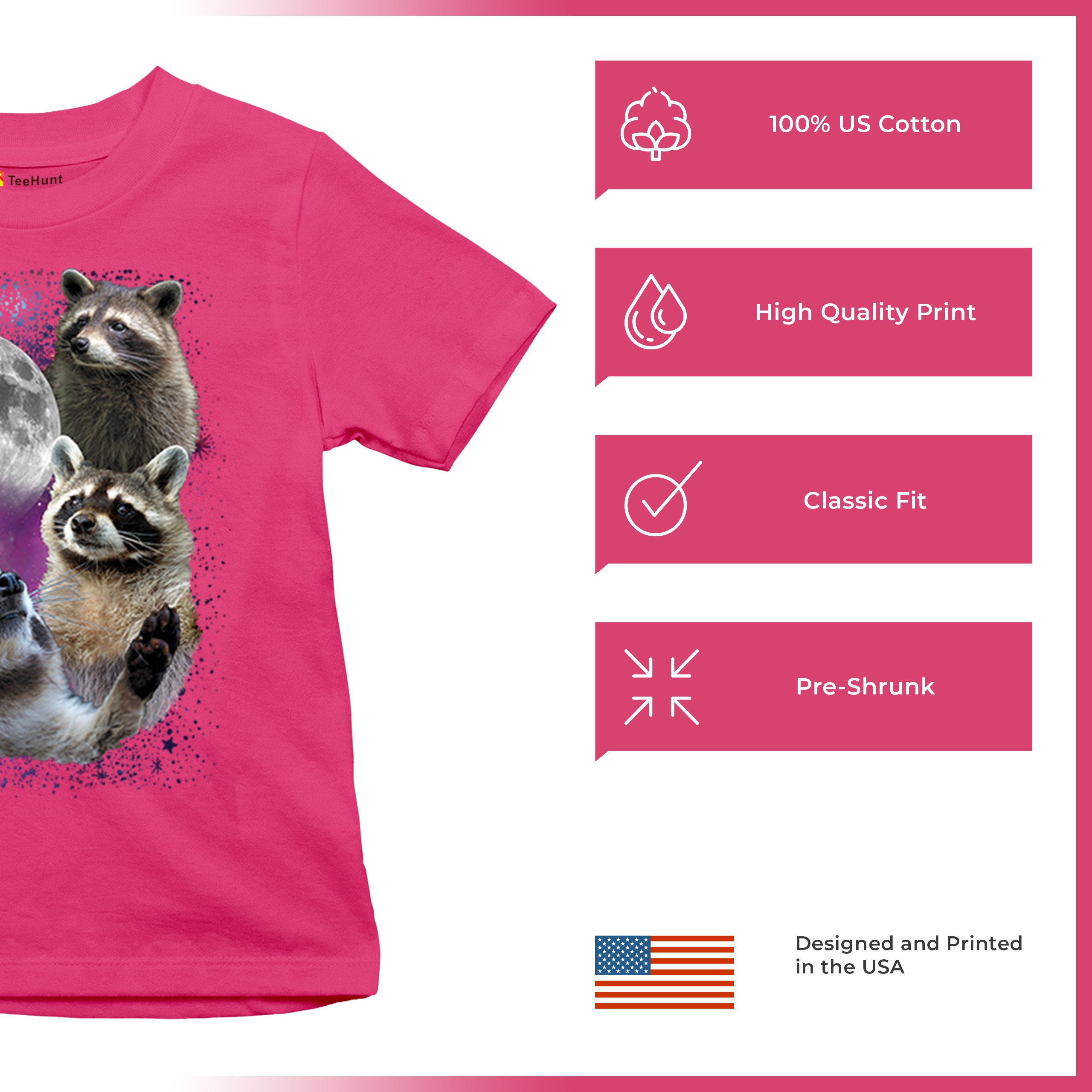 Racoons Howling at the Moon Youth T-shirt Funny Wildlife Animal in Space Kids - Picture 49 of 50