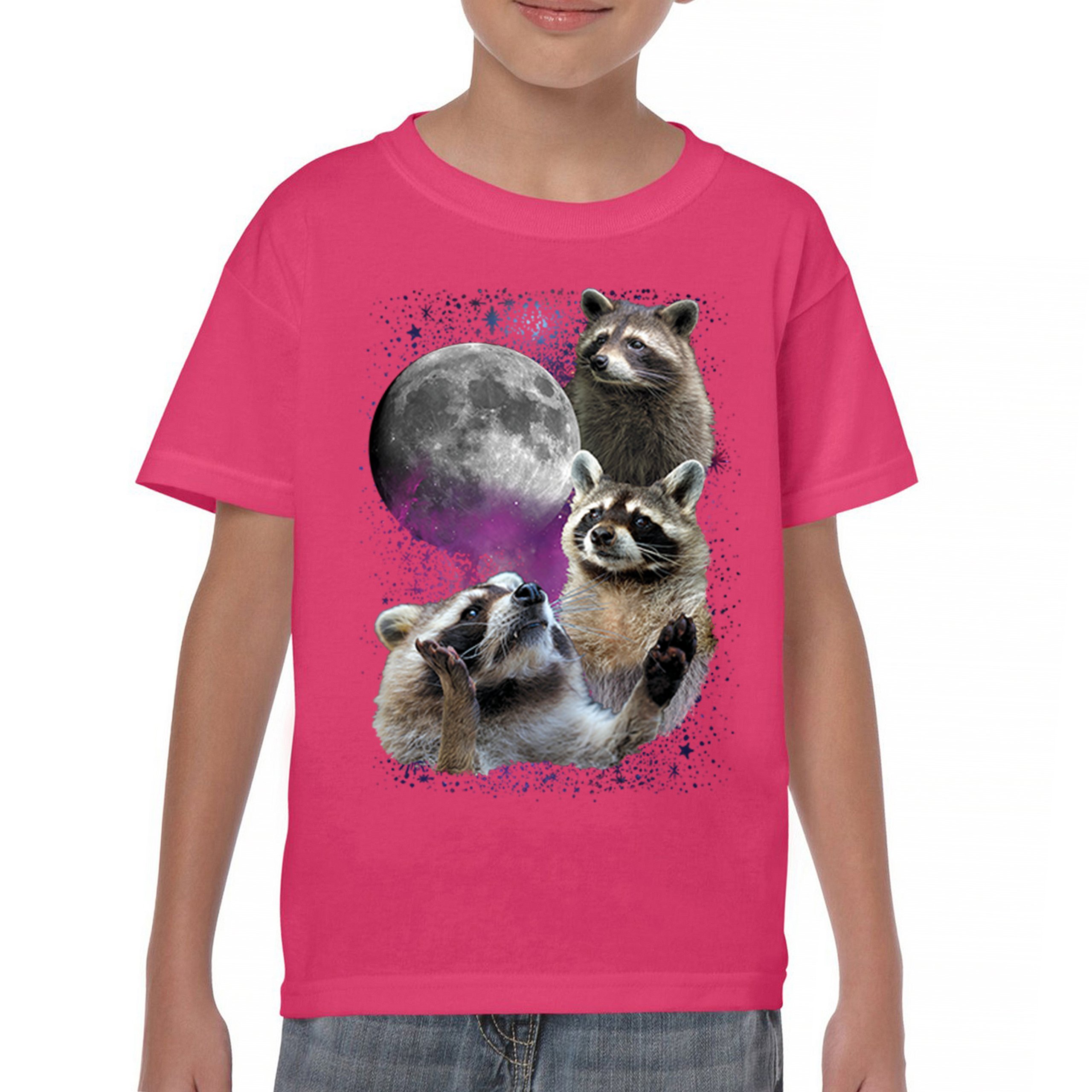 Racoons Howling at the Moon Youth T-shirt Funny Wildlife Animal in Space Kids - Picture 44 of 50