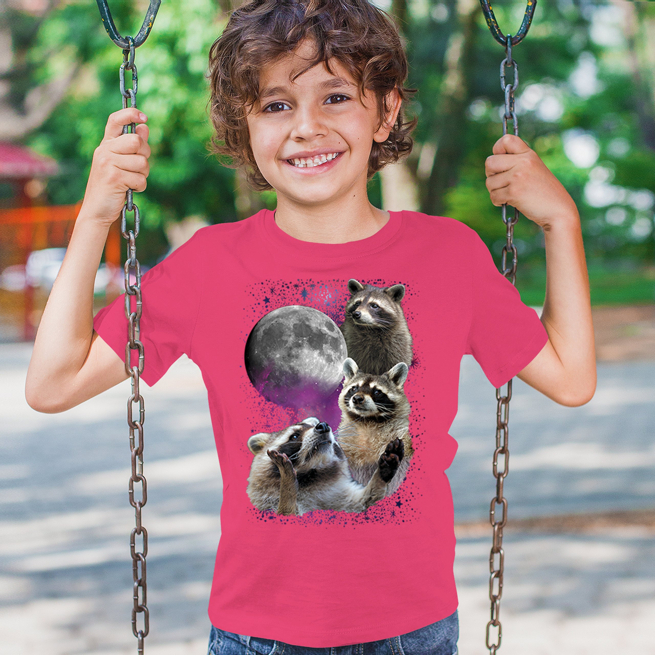 Racoons Howling at the Moon Youth T-shirt Funny Wildlife Animal in Space Kids - Picture 47 of 50