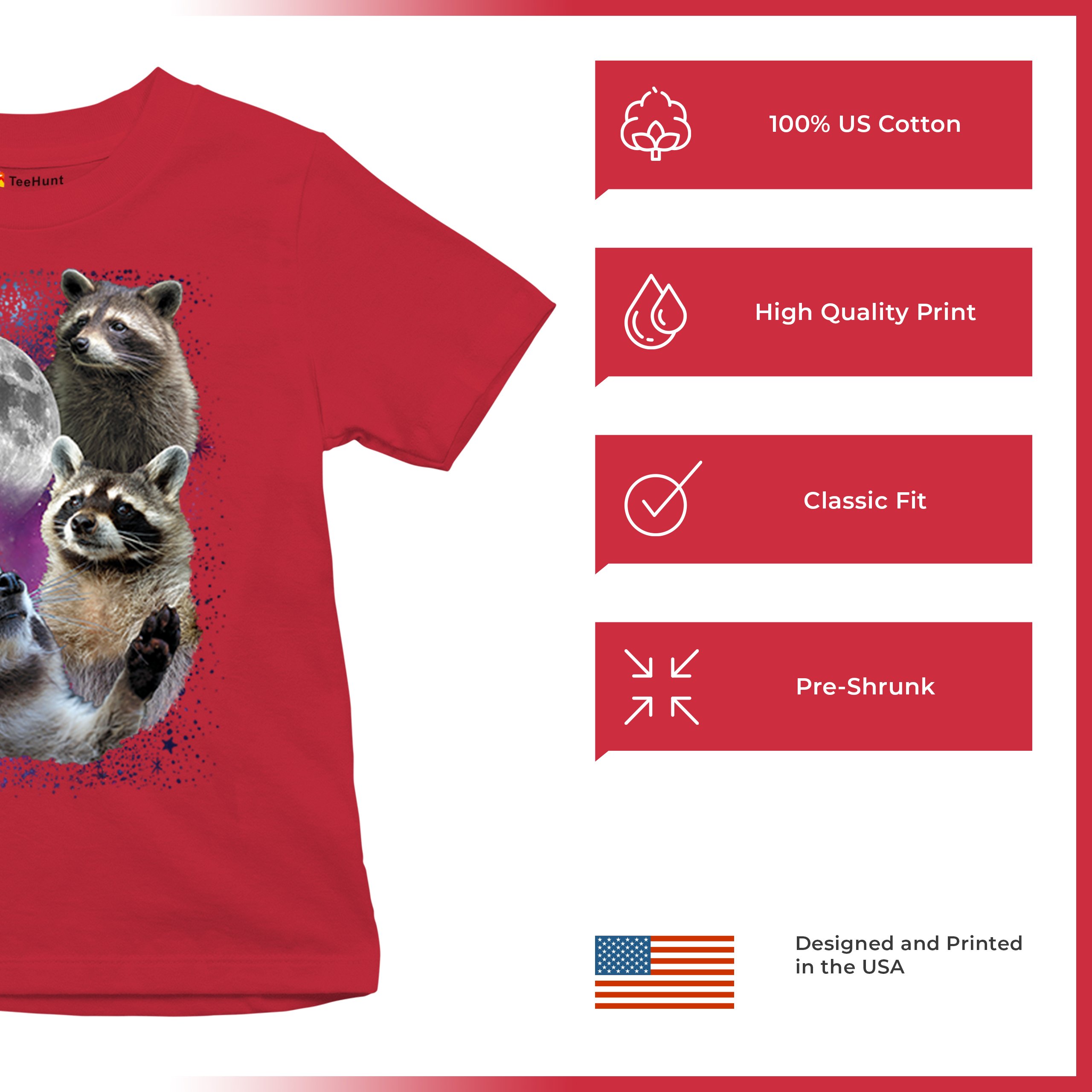 Racoons Howling at the Moon Youth T-shirt Funny Wildlife Animal in Space Kids - Picture 21 of 50
