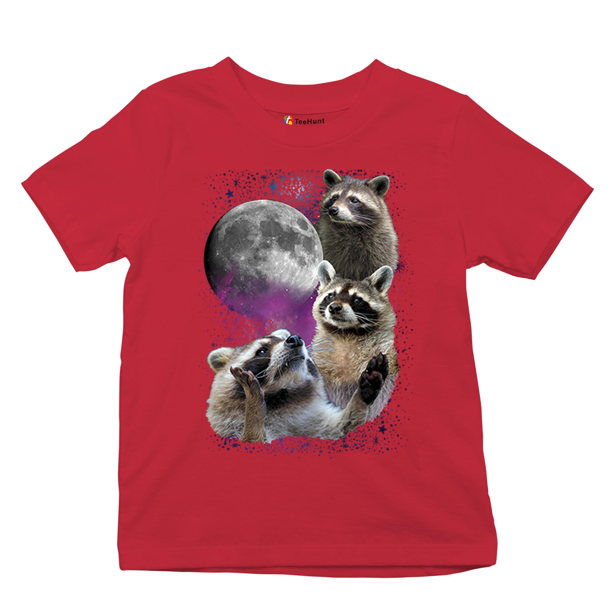 Racoons Howling at the Moon Youth T-shirt Funny Wildlife Animal in Space Kids - Picture 20 of 50