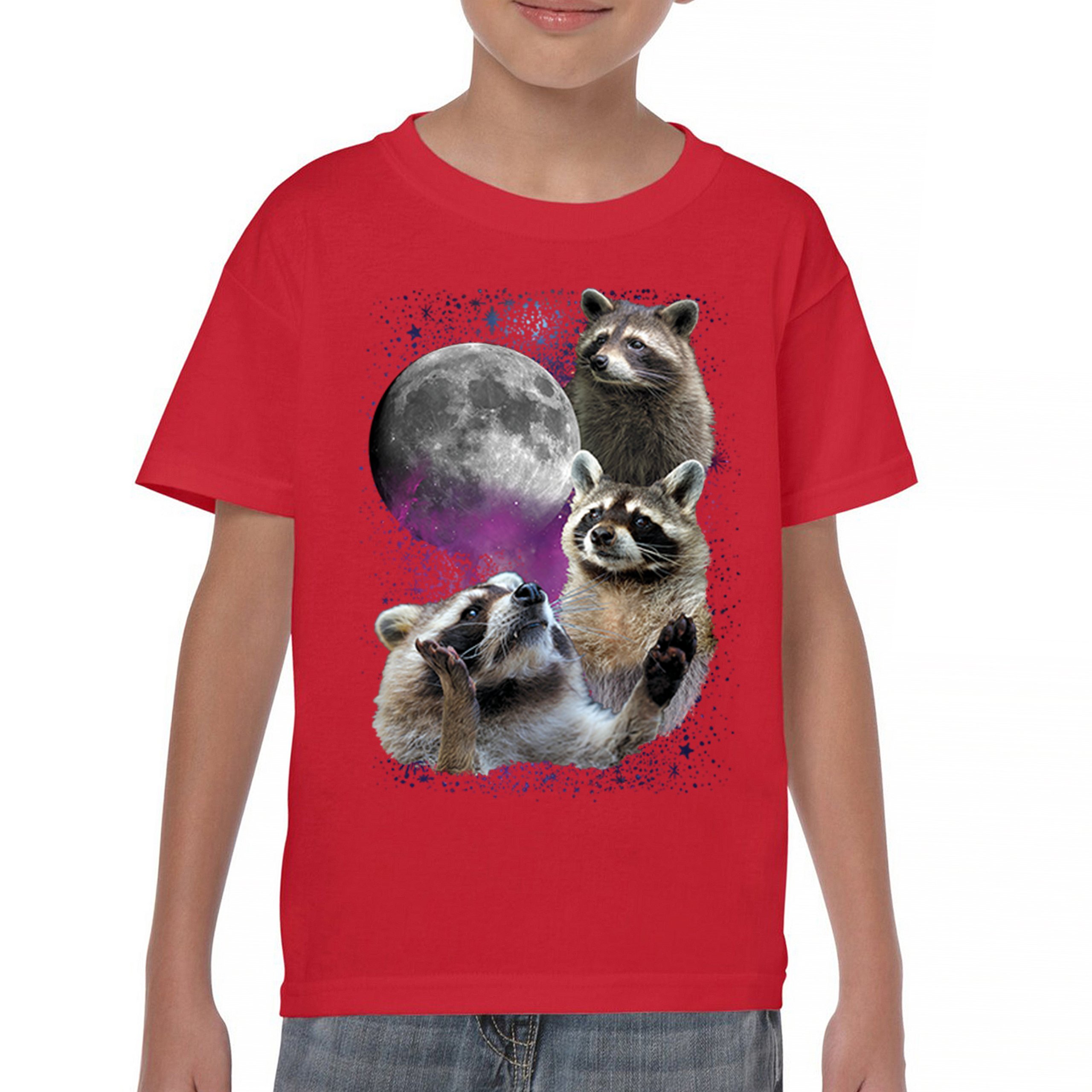 Racoons Howling at the Moon Youth T-shirt Funny Wildlife Animal in Space Kids - Picture 16 of 50