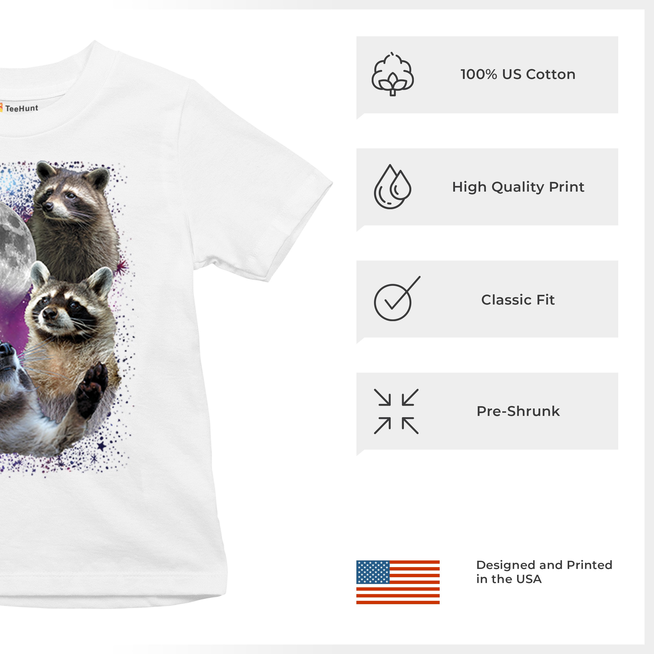 Racoons Howling at the Moon Youth T-shirt Funny Wildlife Animal in Space Kids - Picture 28 of 50
