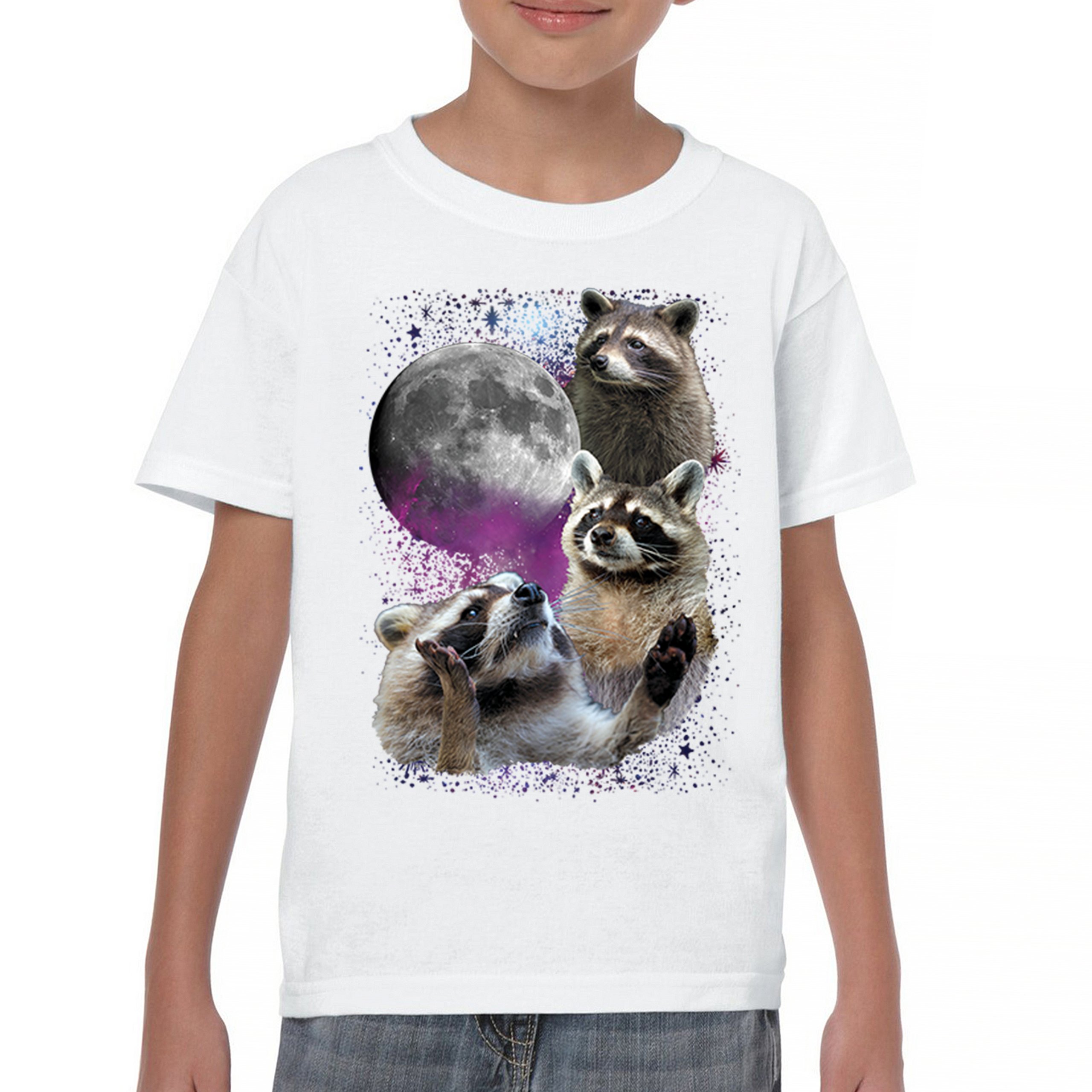Racoons Howling at the Moon Youth T-shirt Funny Wildlife Animal in Space Kids - Picture 23 of 50