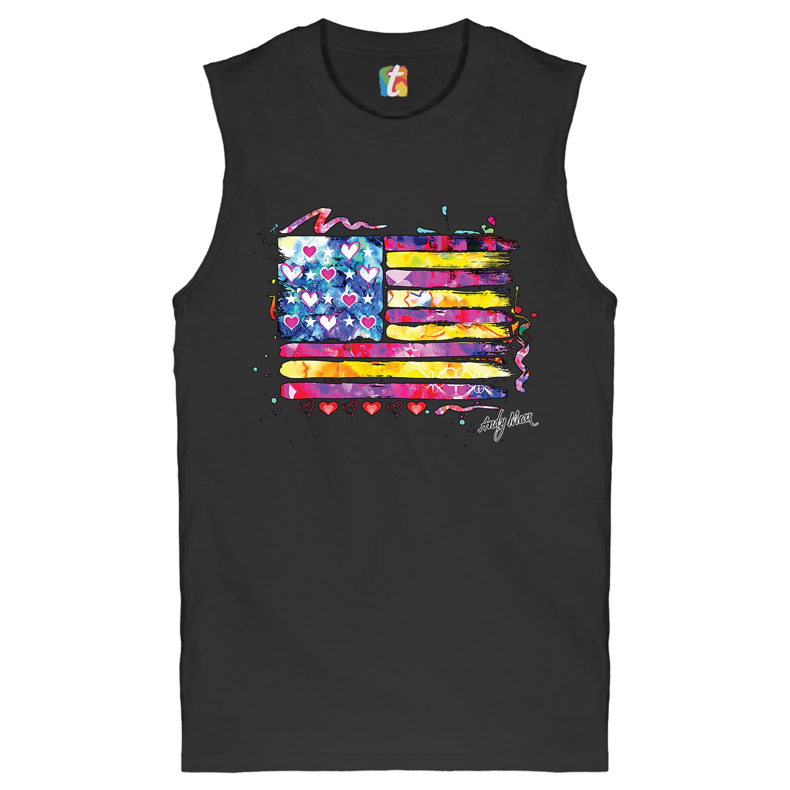 Colorful American Flag Muscle Shirt Patriotic 4th of July Independence Men's - Picture 2 of 21