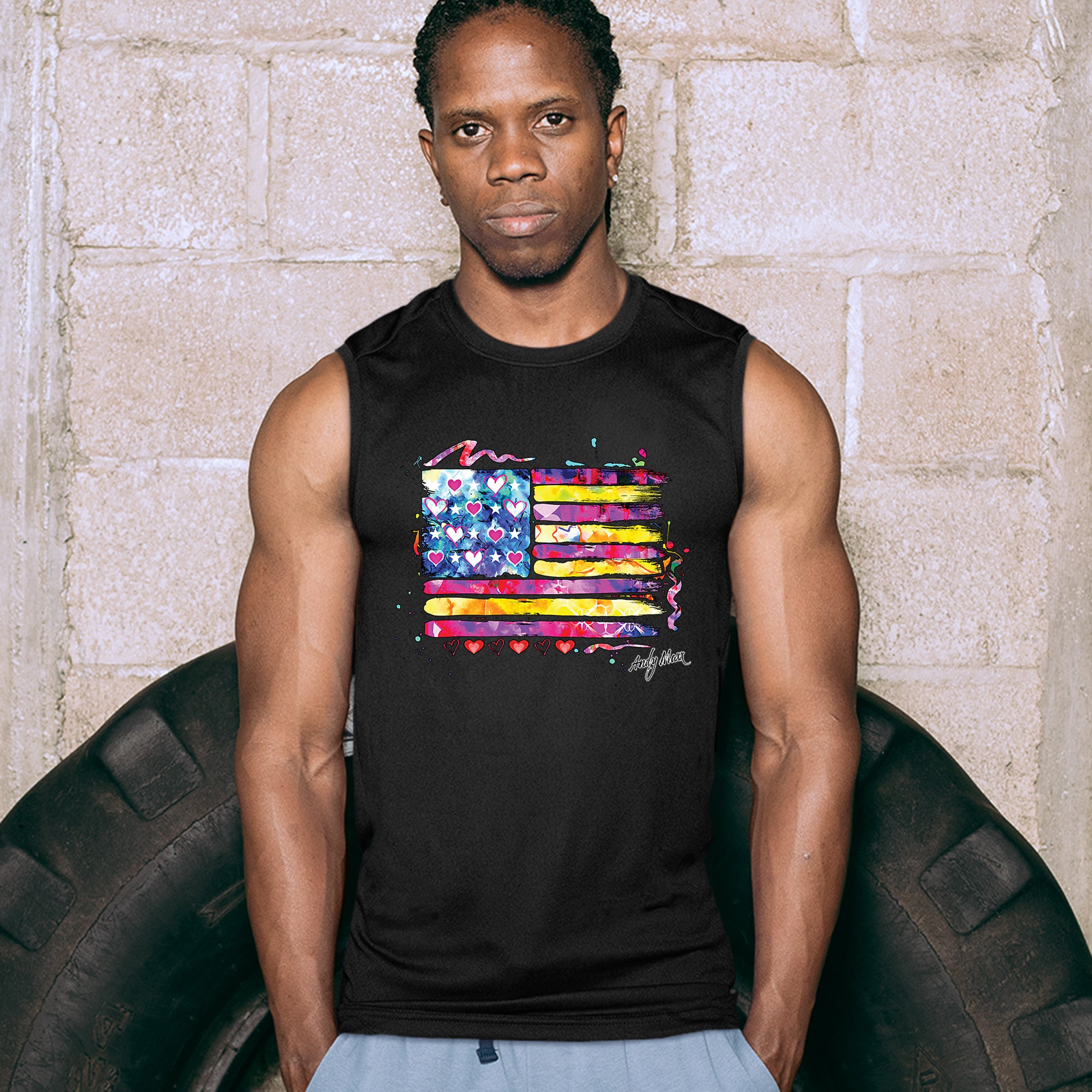 Colorful American Flag Muscle Shirt Patriotic 4th of July Independence Men's - Picture 5 of 21
