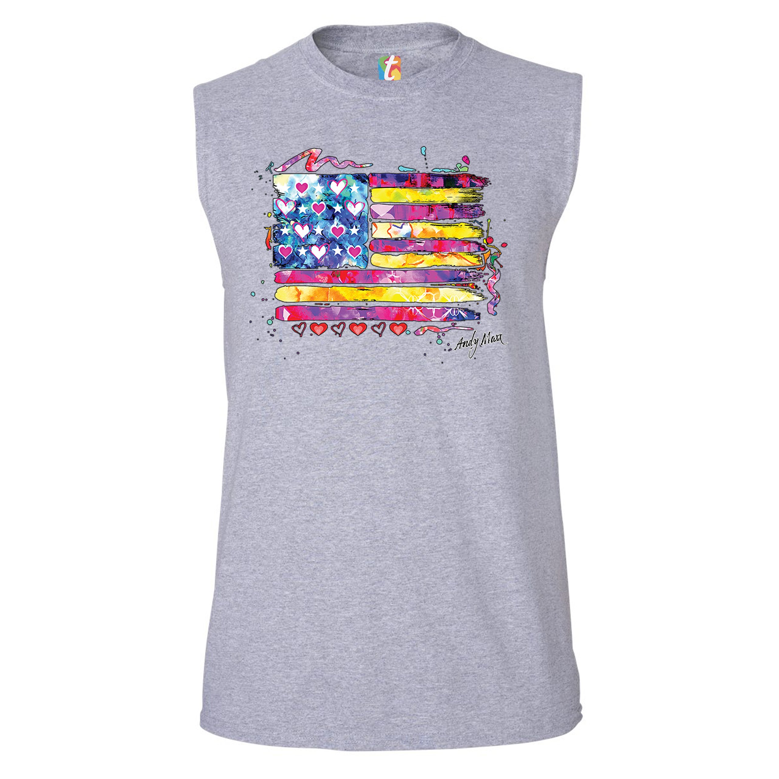 Colorful American Flag Muscle Shirt Patriotic 4th of July Independence Men's - Picture 7 of 21