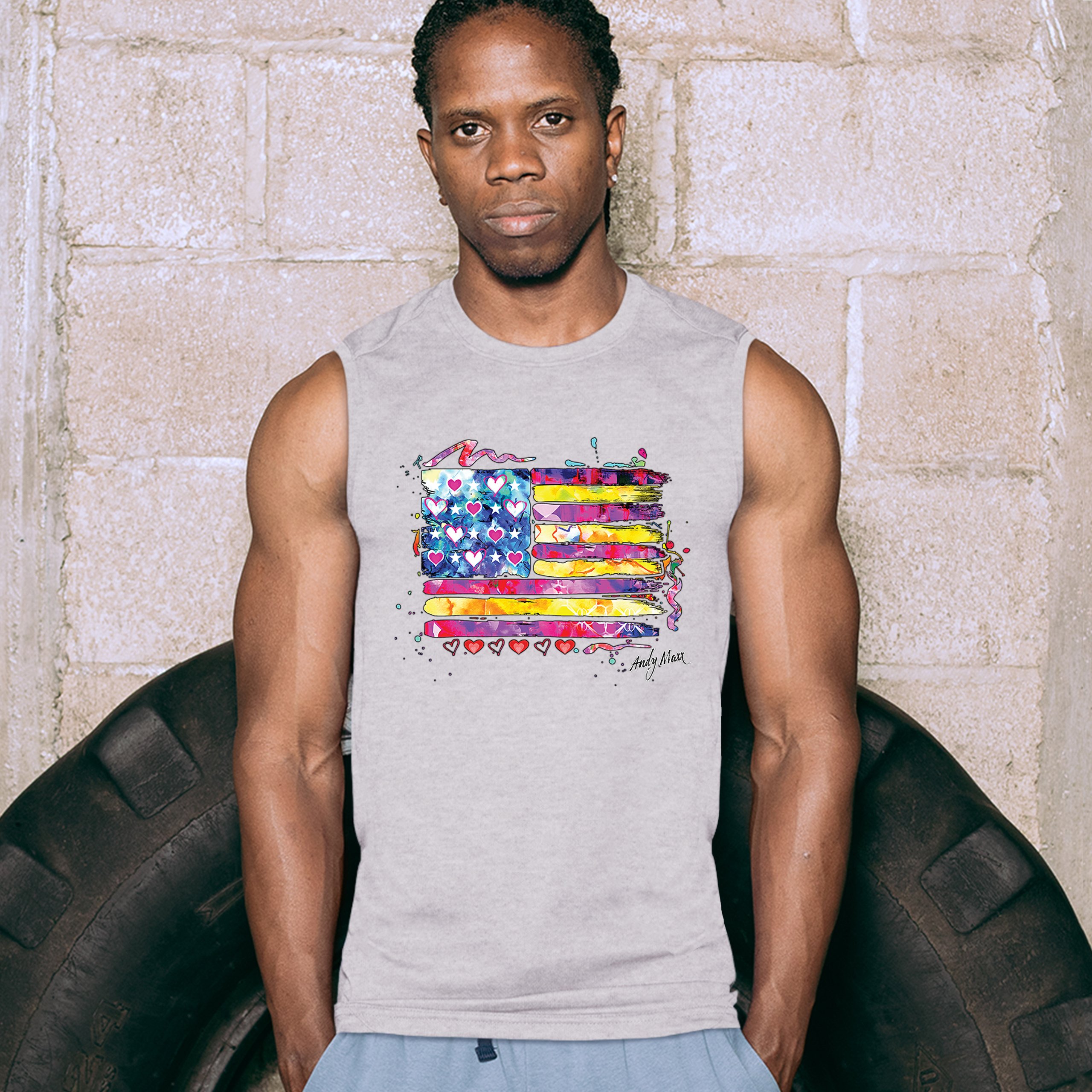 Colorful American Flag Muscle Shirt Patriotic 4th of July Independence Men's - Picture 9 of 21