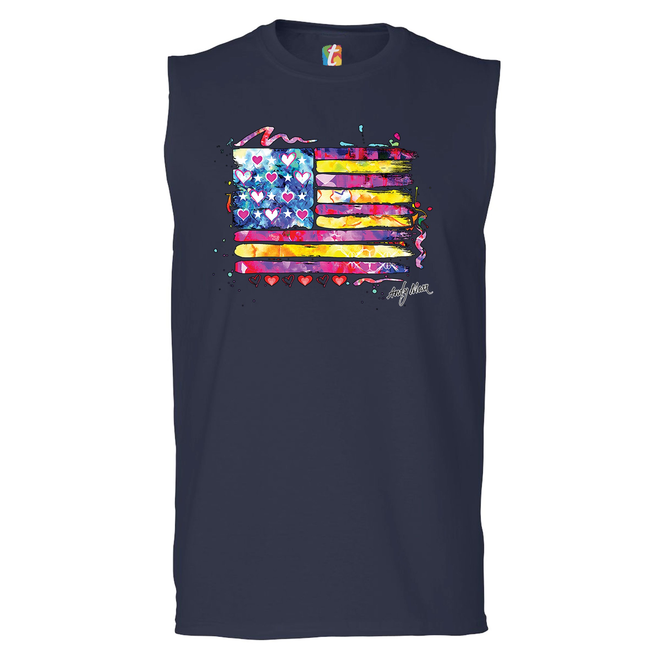 Colorful American Flag Muscle Shirt Patriotic 4th of July Independence Men's - Picture 19 of 21