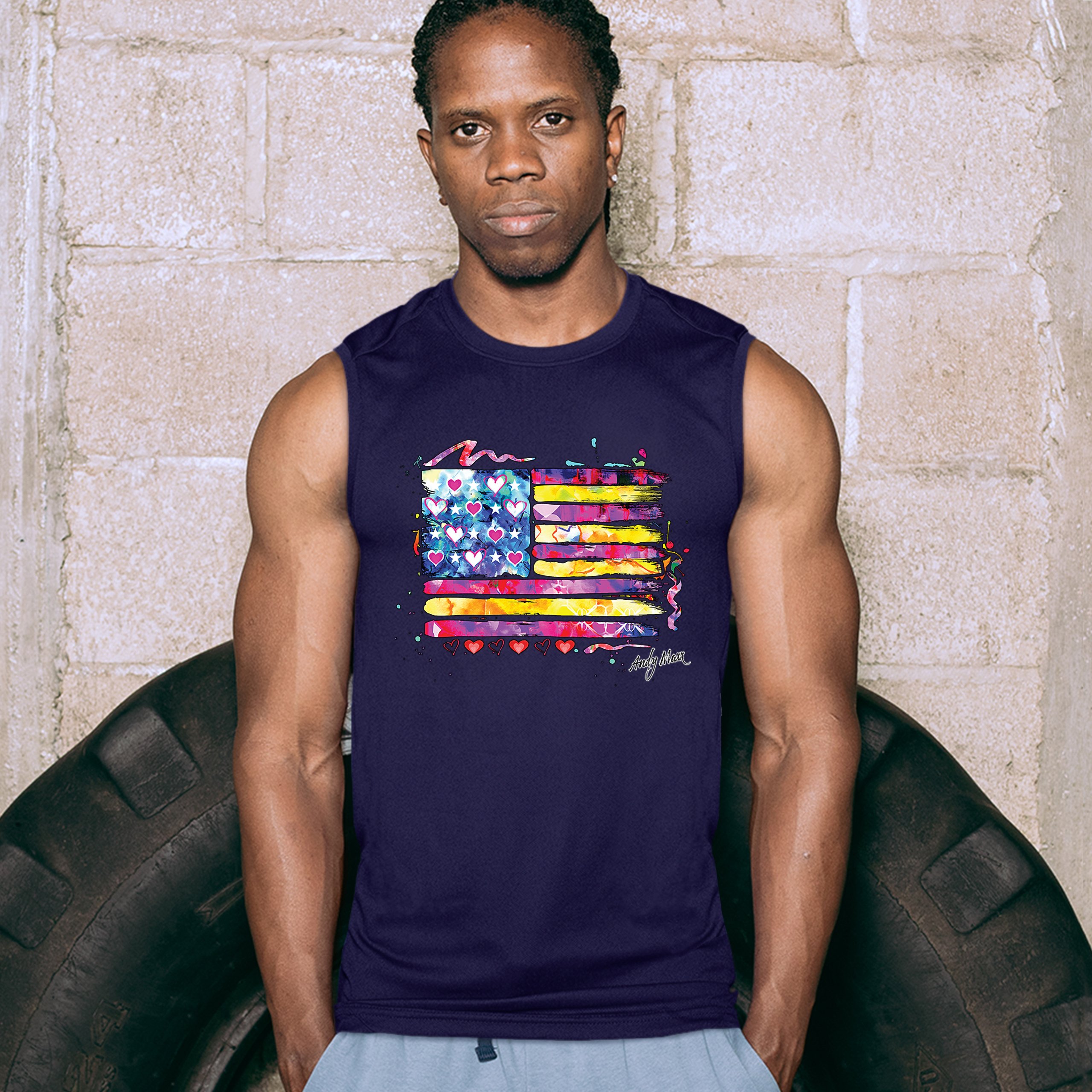 Colorful American Flag Muscle Shirt Patriotic 4th of July Independence Men's - Picture 21 of 21