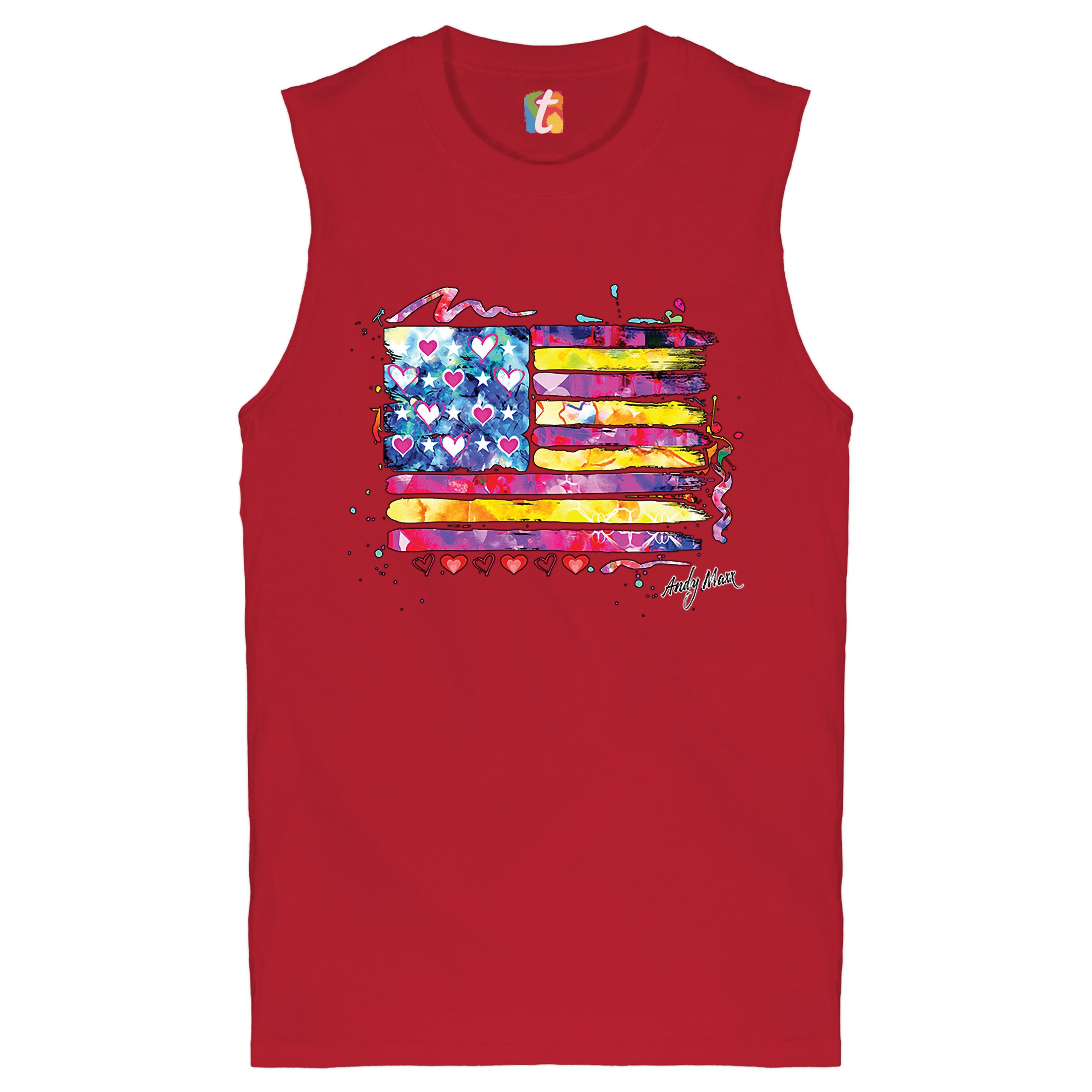 Colorful American Flag Muscle Shirt Patriotic 4th of July Independence Men's - Picture 10 of 21