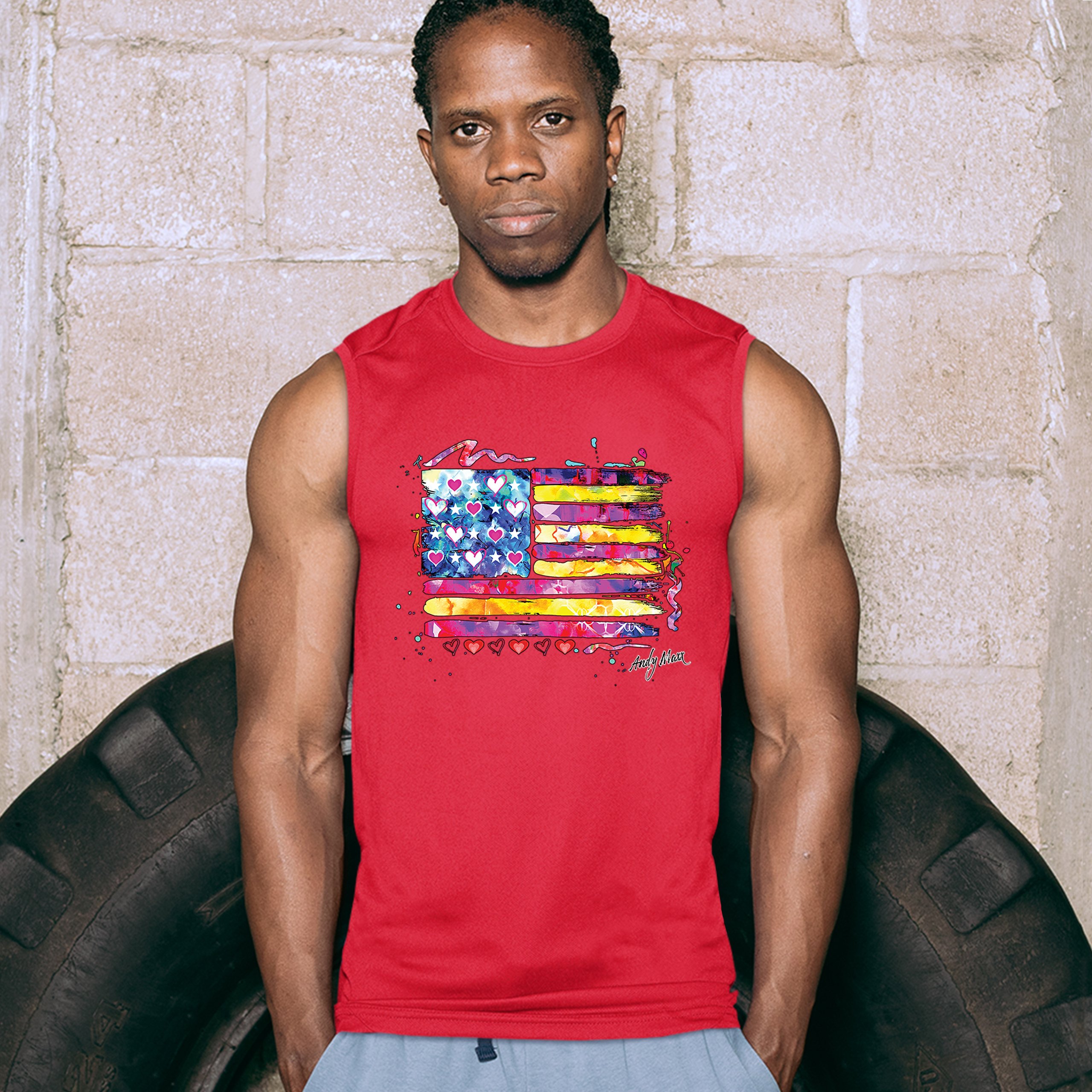 Colorful American Flag Muscle Shirt Patriotic 4th of July Independence Men's - Picture 13 of 21