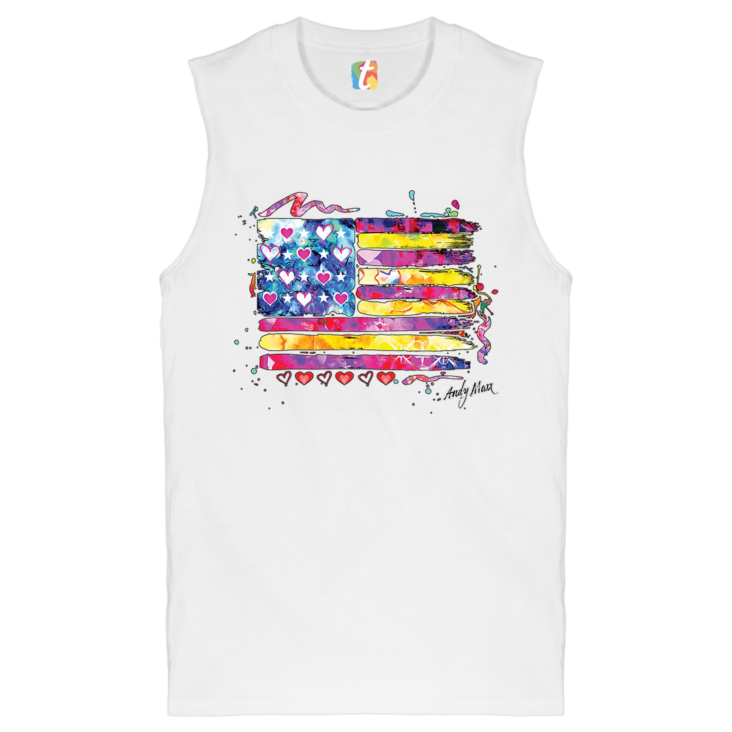 Colorful American Flag Muscle Shirt Patriotic 4th of July Independence Men's - Picture 14 of 21