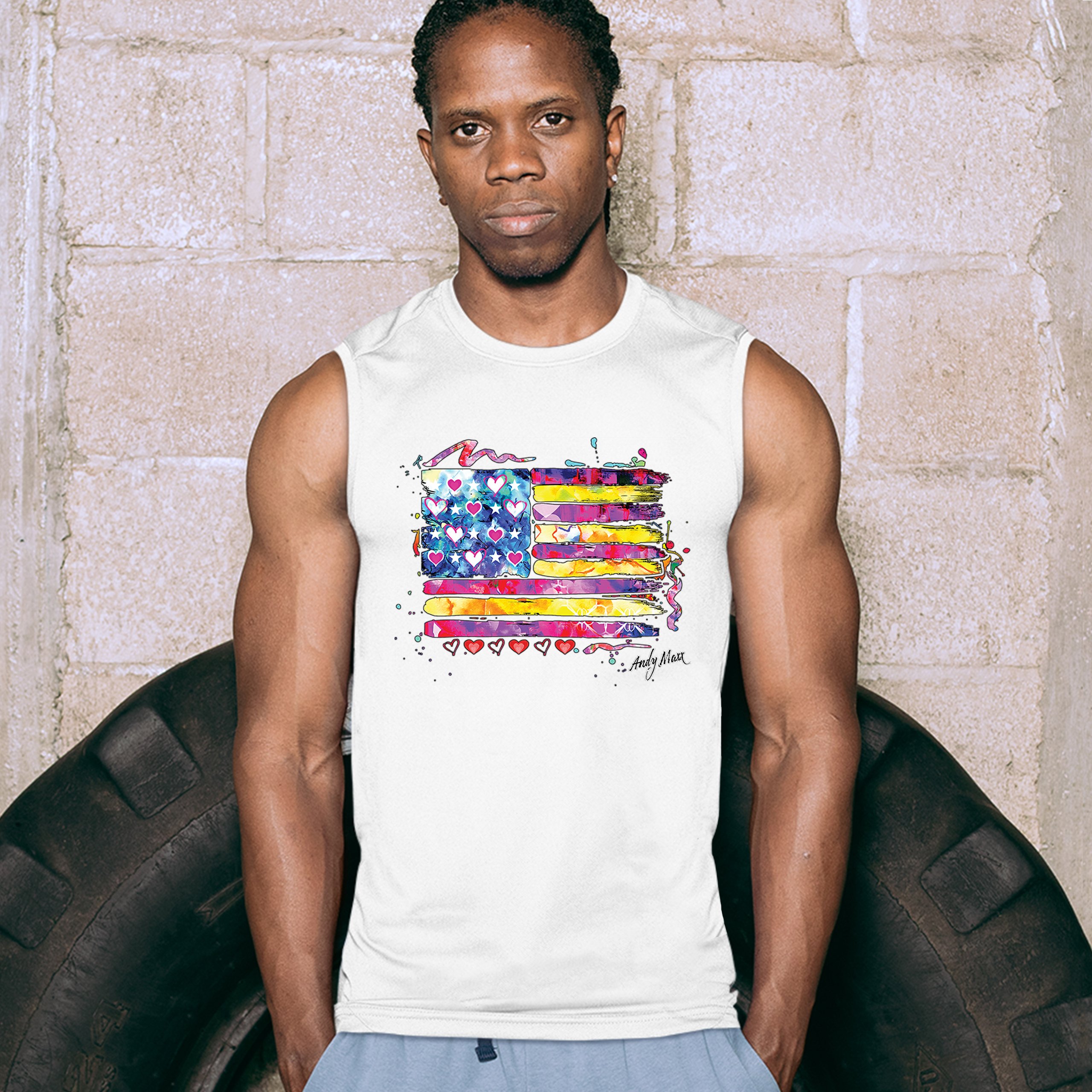 Colorful American Flag Muscle Shirt Patriotic 4th of July Independence Men's - Picture 17 of 21