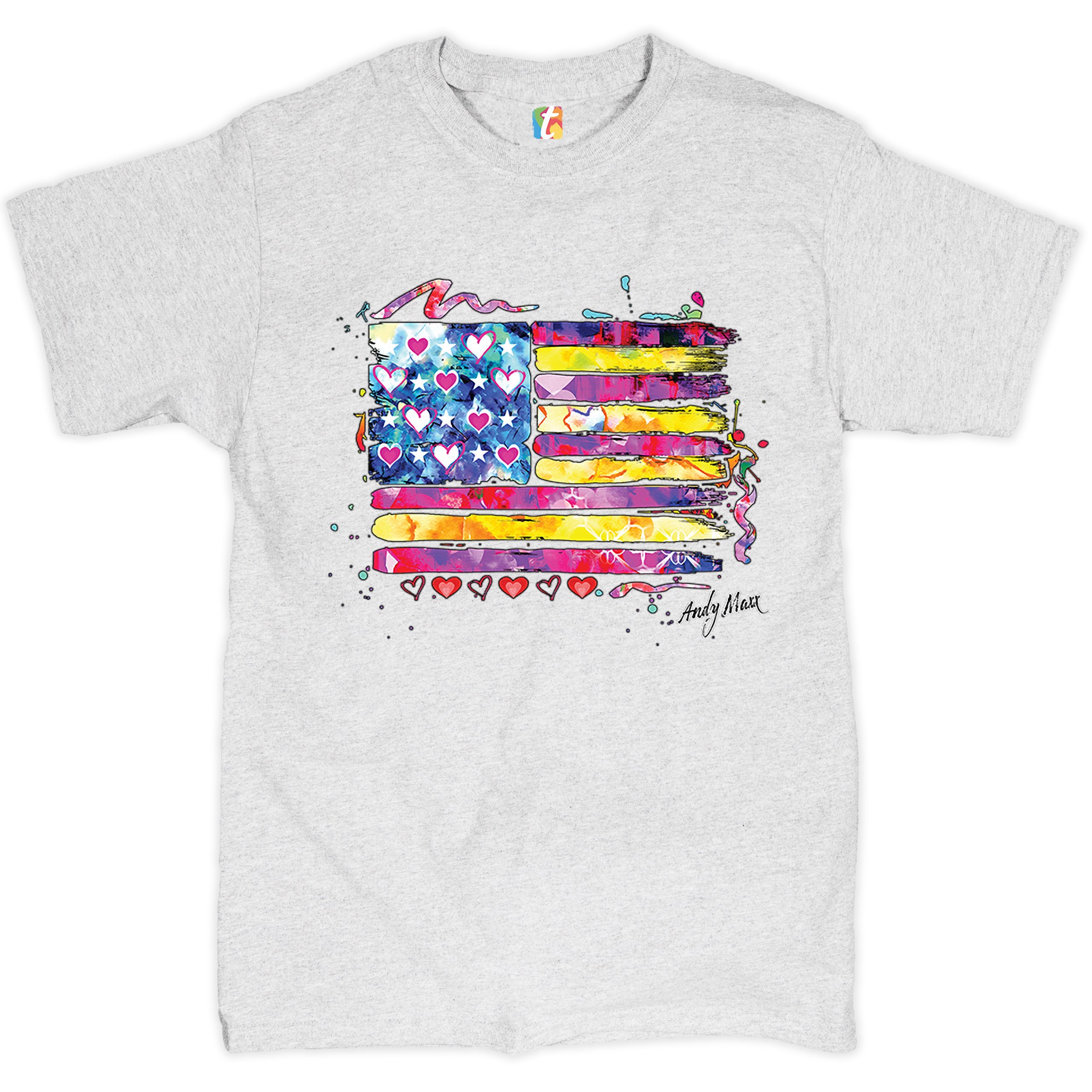 Colorful American Flag T-shirt Patriotic 4th of July Independence Men's Tee - Picture 38 of 65