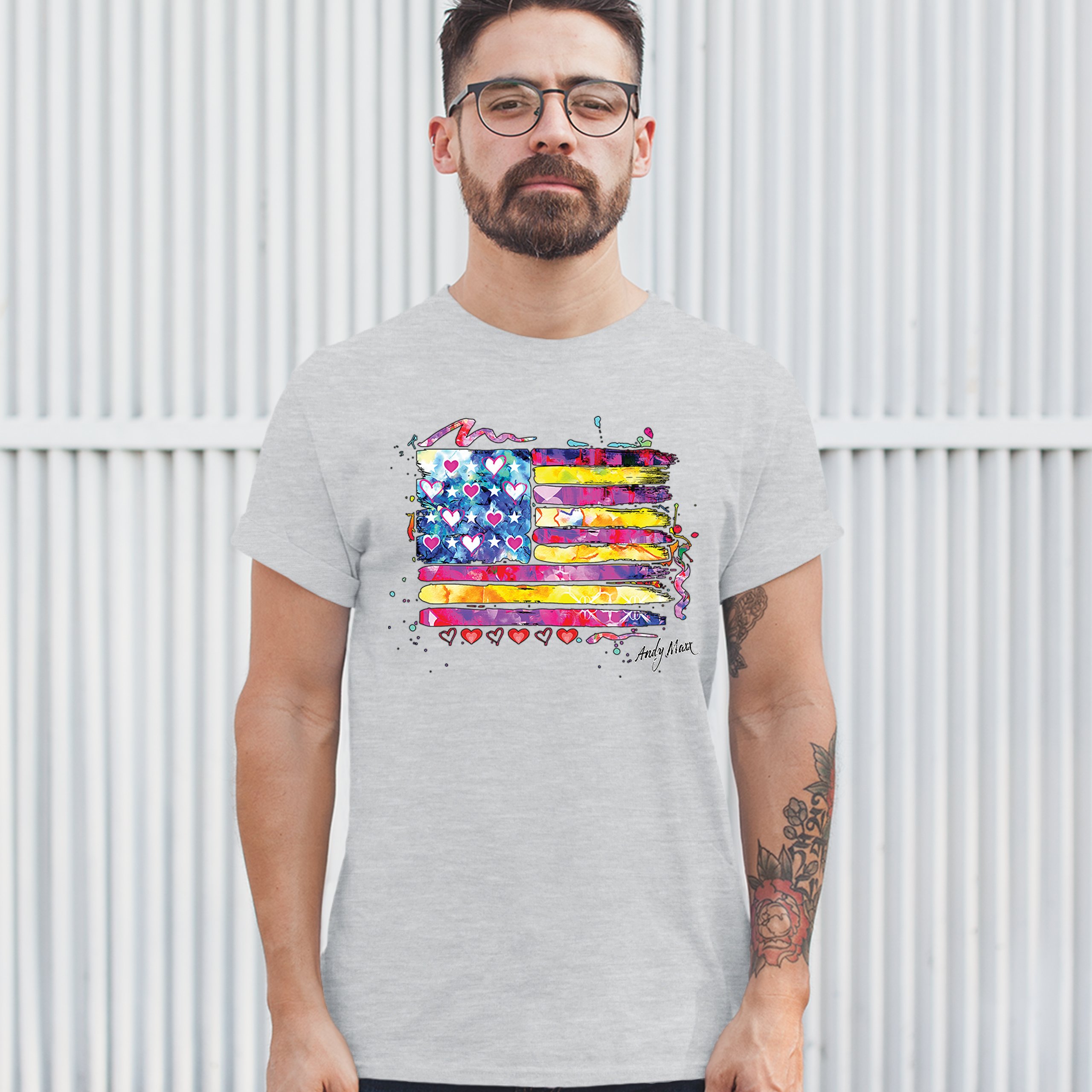 Colorful American Flag T-shirt Patriotic 4th of July Independence Men's Tee - Picture 41 of 65