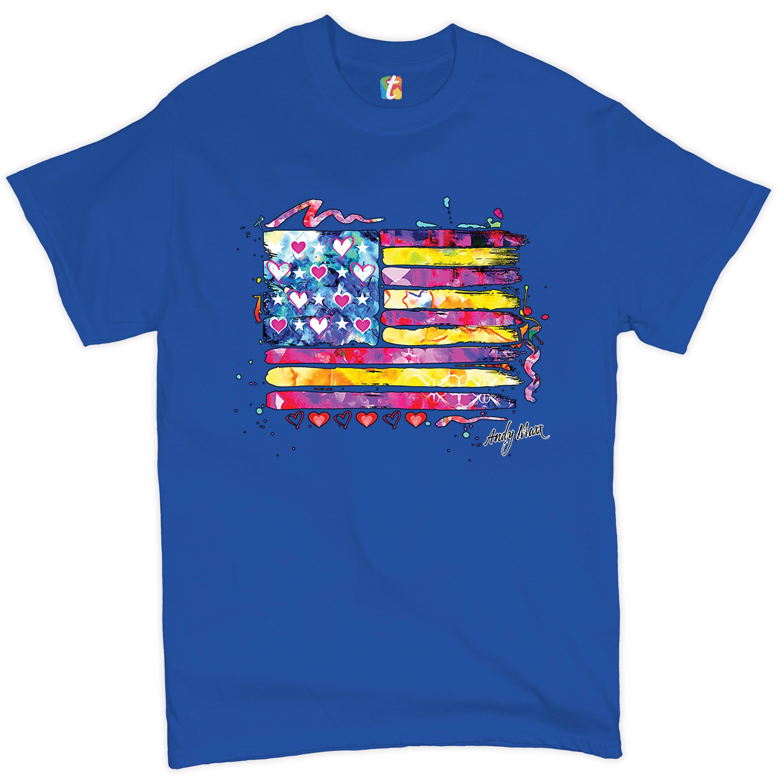 Colorful American Flag T-shirt Patriotic 4th of July Independence Men's Tee - Picture 58 of 65