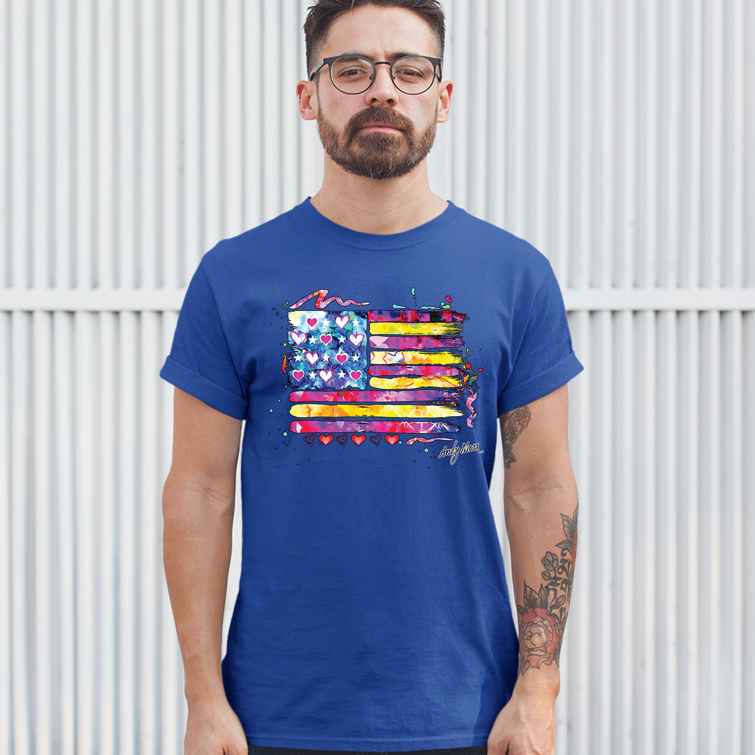 Colorful American Flag T-shirt Patriotic 4th of July Independence Men's Tee - Picture 61 of 65