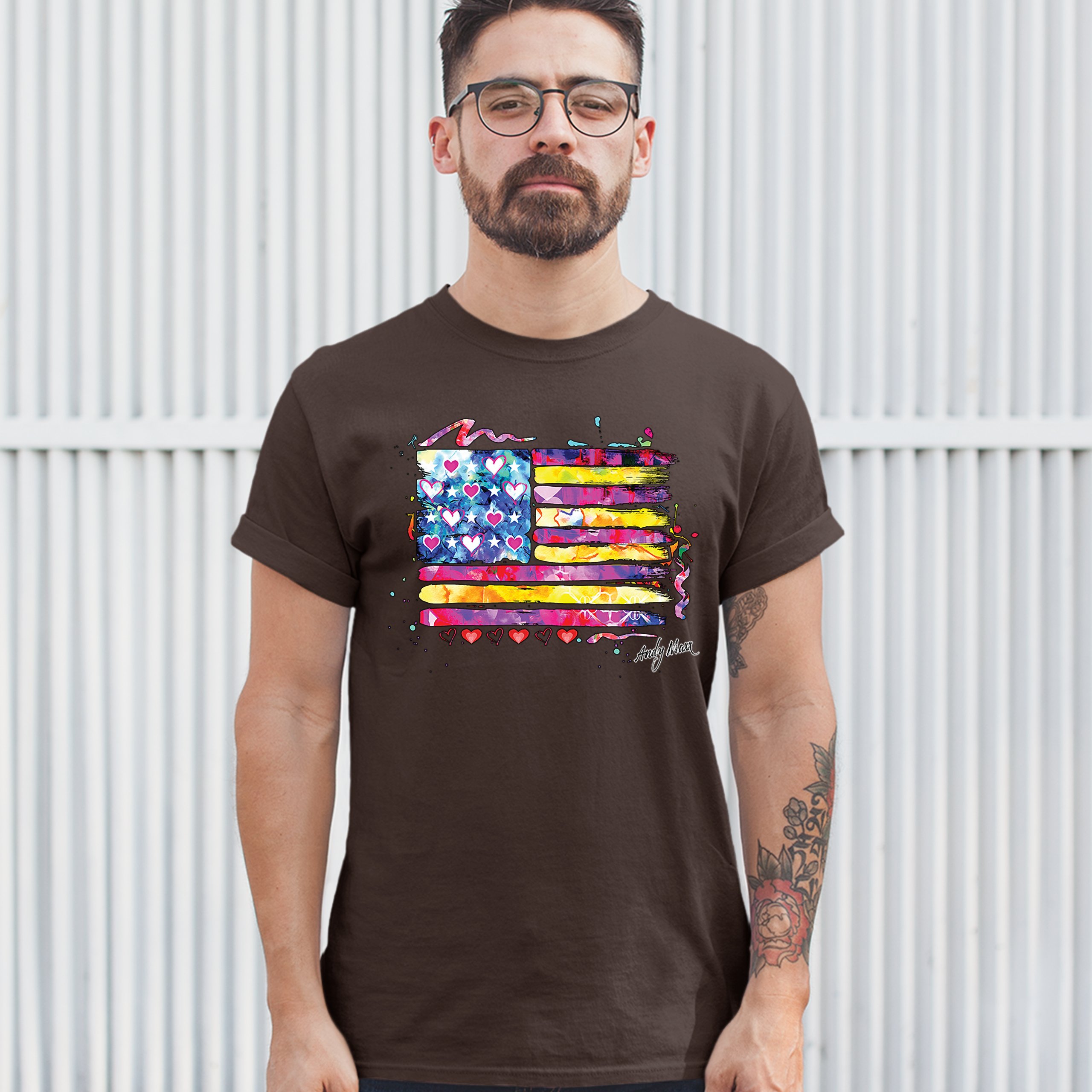 Colorful American Flag T-shirt Patriotic 4th of July Independence Men's Tee - Picture 45 of 65
