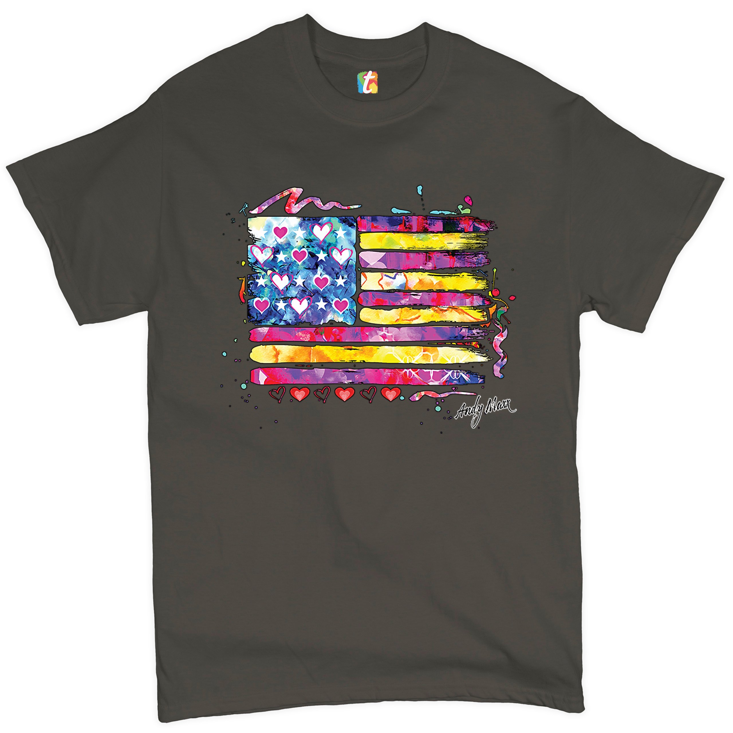 Colorful American Flag T-shirt Patriotic 4th of July Independence Men's Tee - Picture 46 of 65