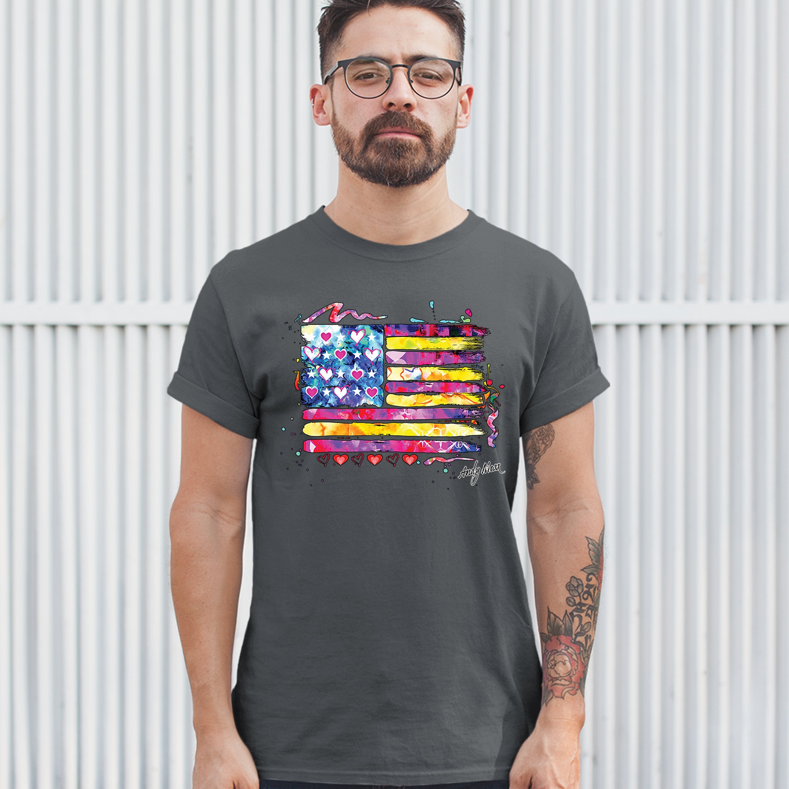 Colorful American Flag T-shirt Patriotic 4th of July Independence Men's Tee - Picture 49 of 65