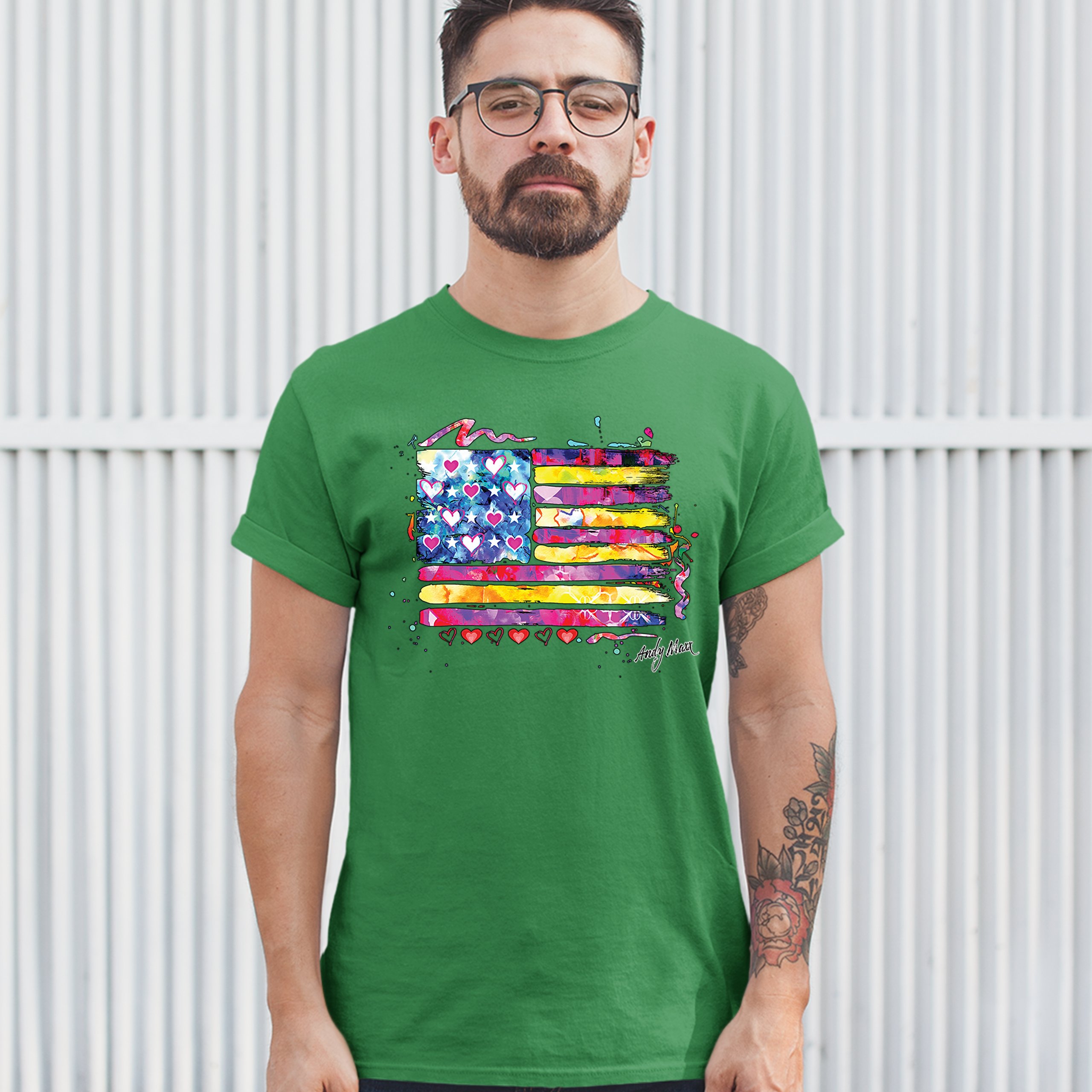 Colorful American Flag T-shirt Patriotic 4th of July Independence Men's Tee - Picture 37 of 65