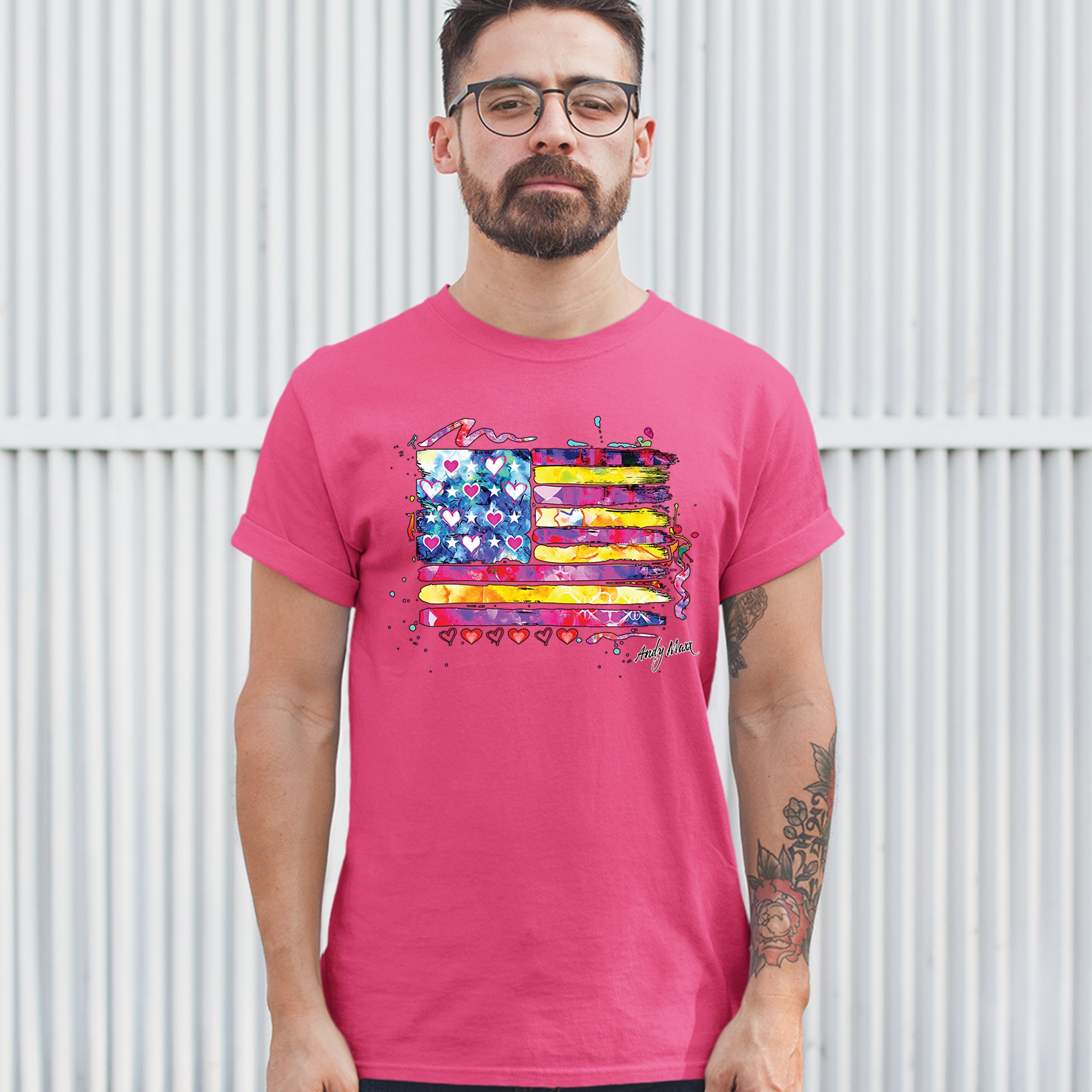Colorful American Flag T-shirt Patriotic 4th of July Independence Men's Tee - Picture 17 of 65