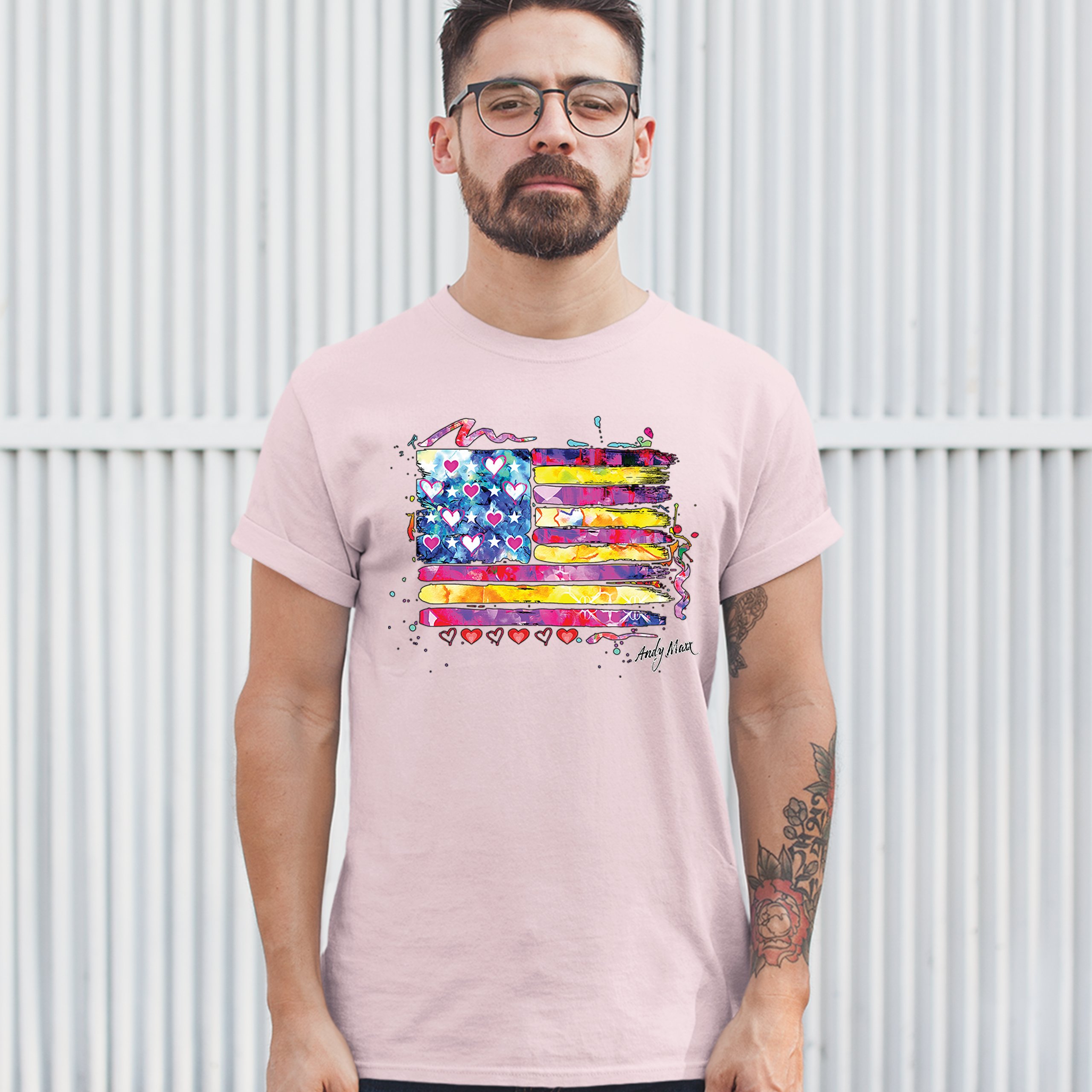 Colorful American Flag T-shirt Patriotic 4th of July Independence Men's Tee - Picture 53 of 65