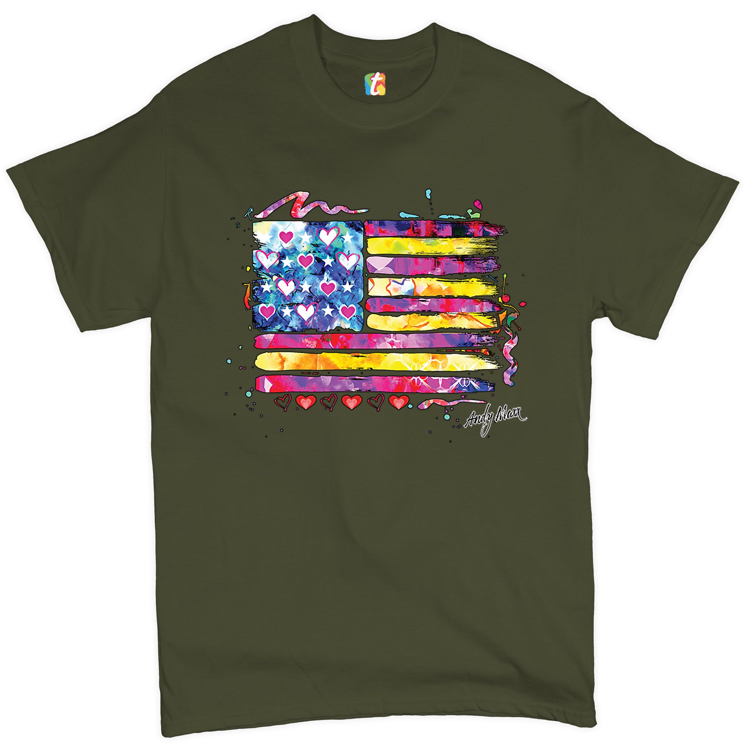 Colorful American Flag T-shirt Patriotic 4th of July Independence Men's Tee - Picture 54 of 65