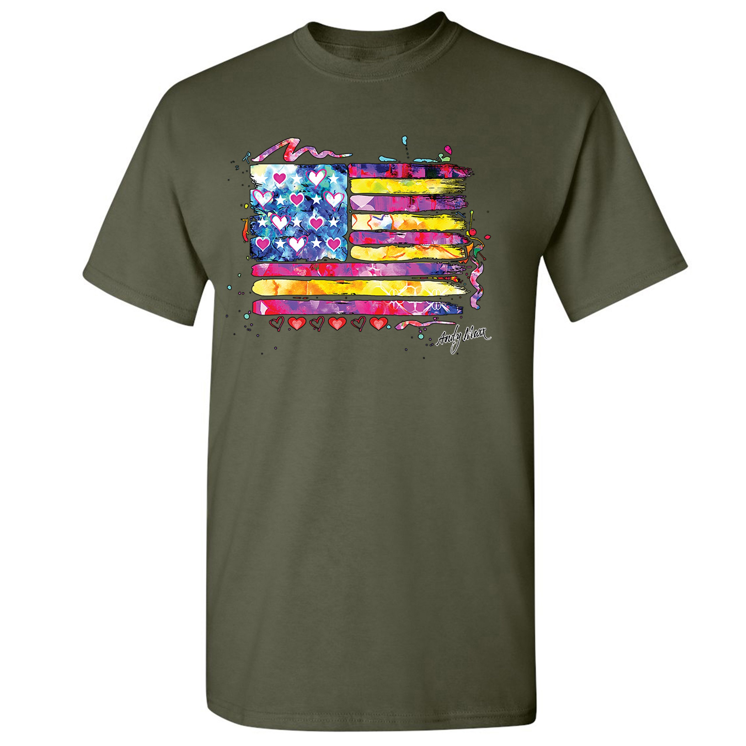 Colorful American Flag T-shirt Patriotic 4th of July Independence Men's Tee - Picture 55 of 65