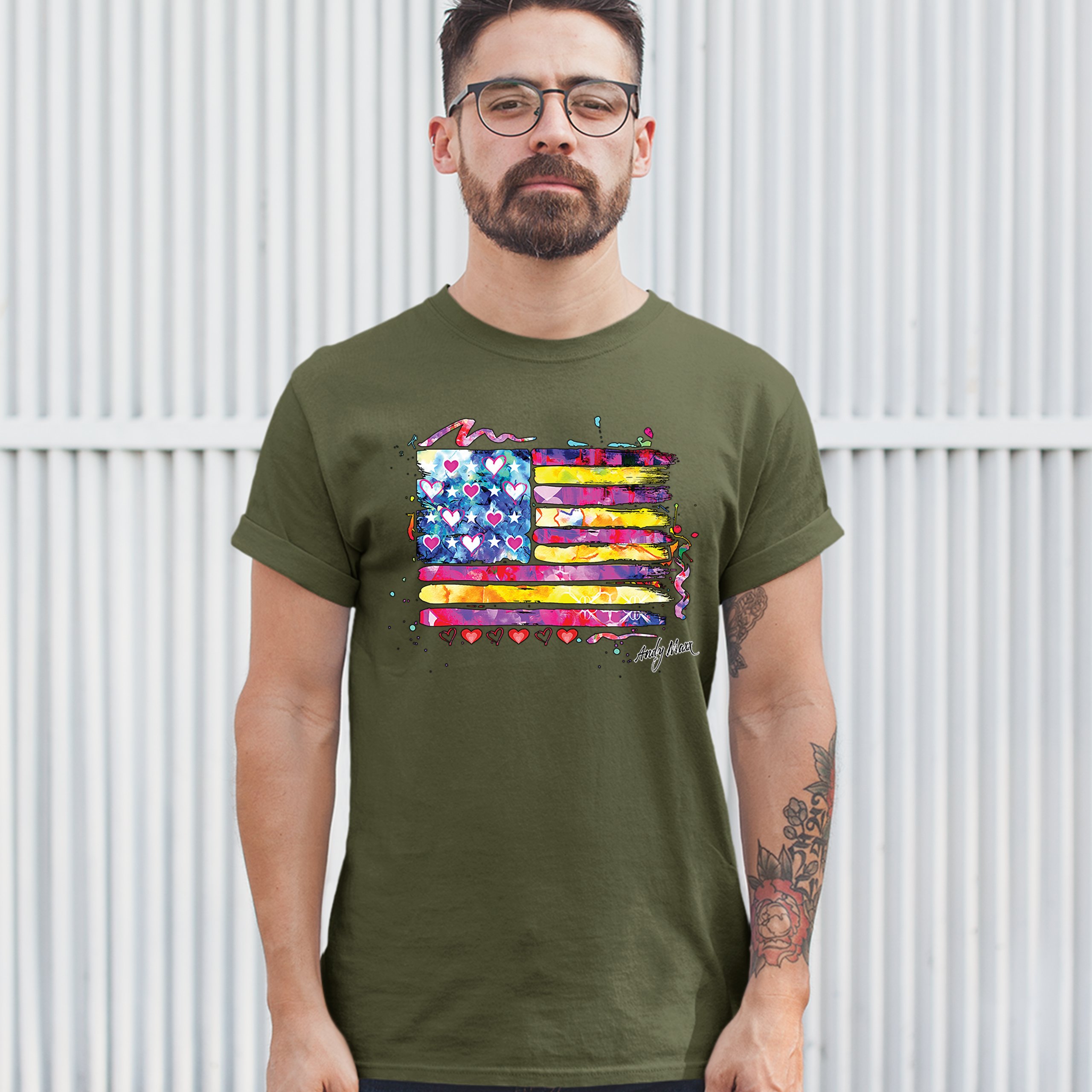 Colorful American Flag T-shirt Patriotic 4th of July Independence Men's Tee - Picture 57 of 65