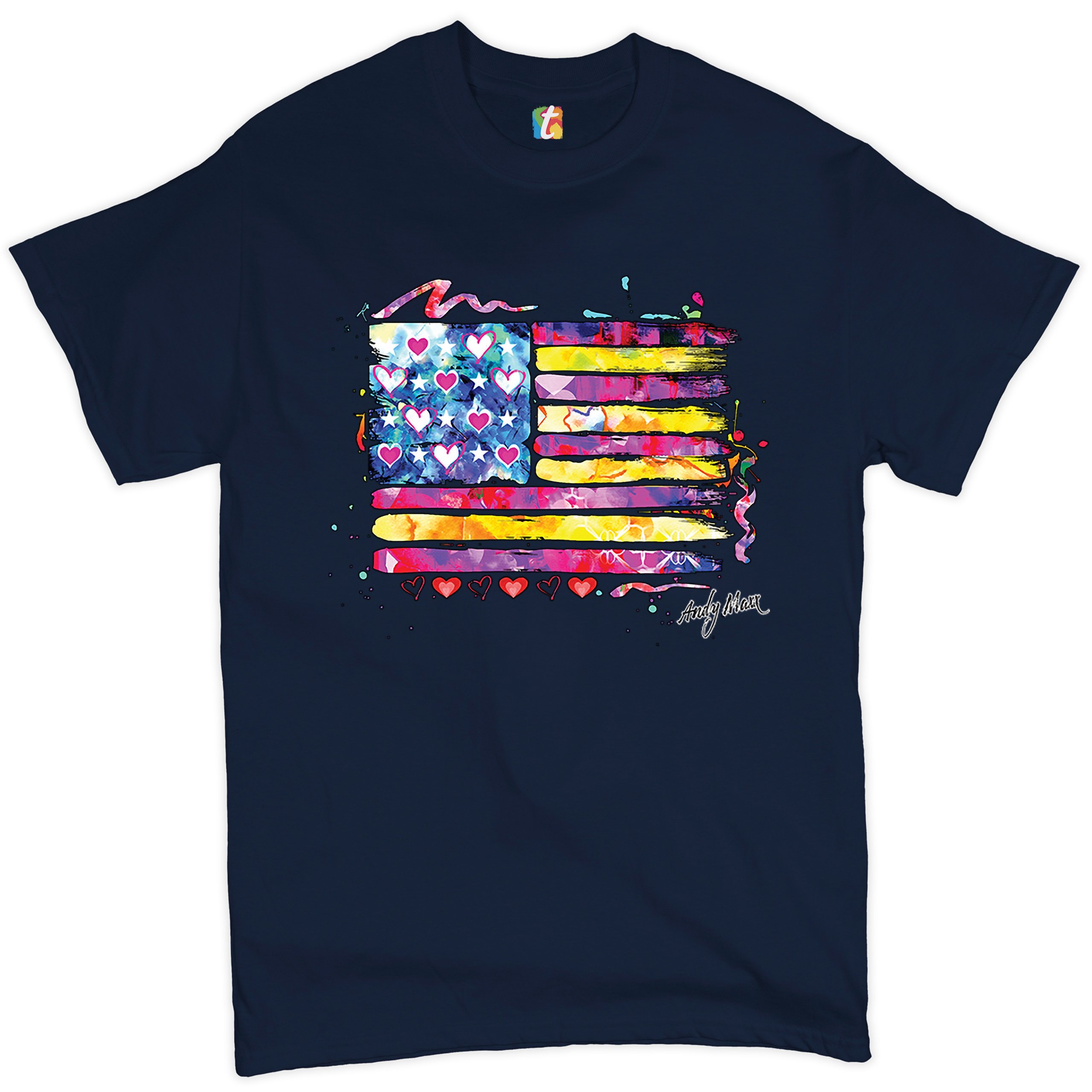 Colorful American Flag T-shirt Patriotic 4th of July Independence Men's Tee - Picture 30 of 65