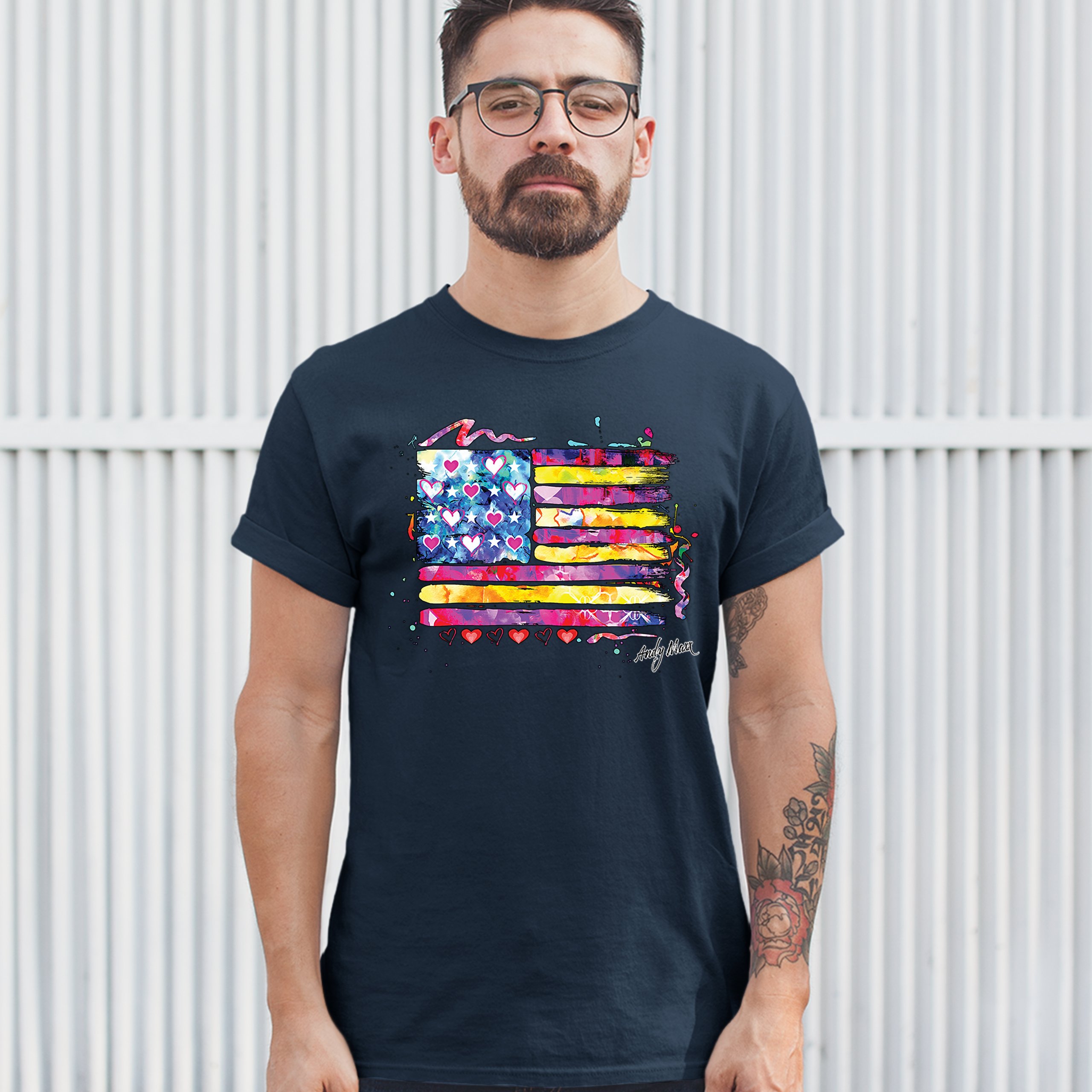 Colorful American Flag T-shirt Patriotic 4th of July Independence Men's Tee - Picture 33 of 65