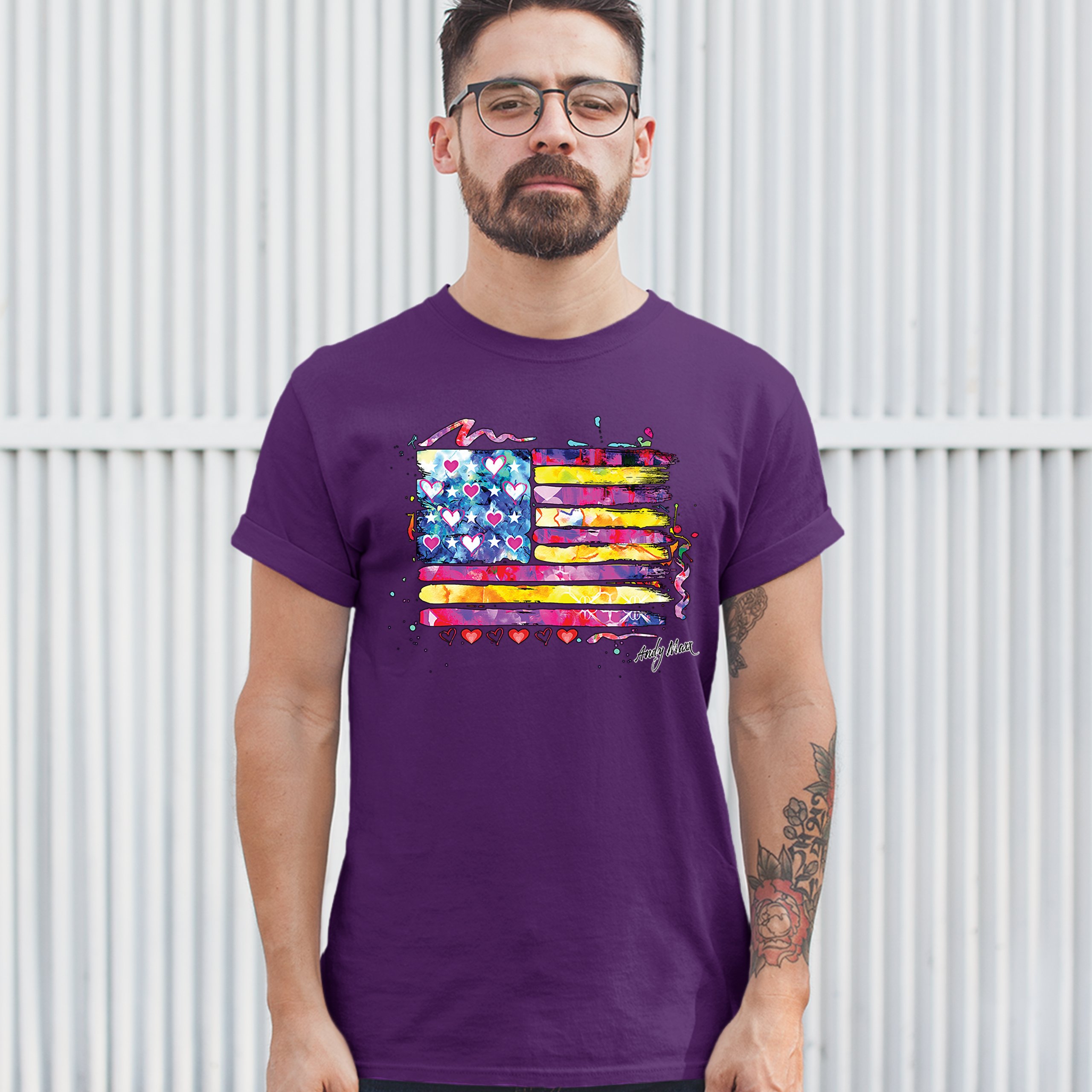 Colorful American Flag T-shirt Patriotic 4th of July Independence Men's Tee - Picture 21 of 65