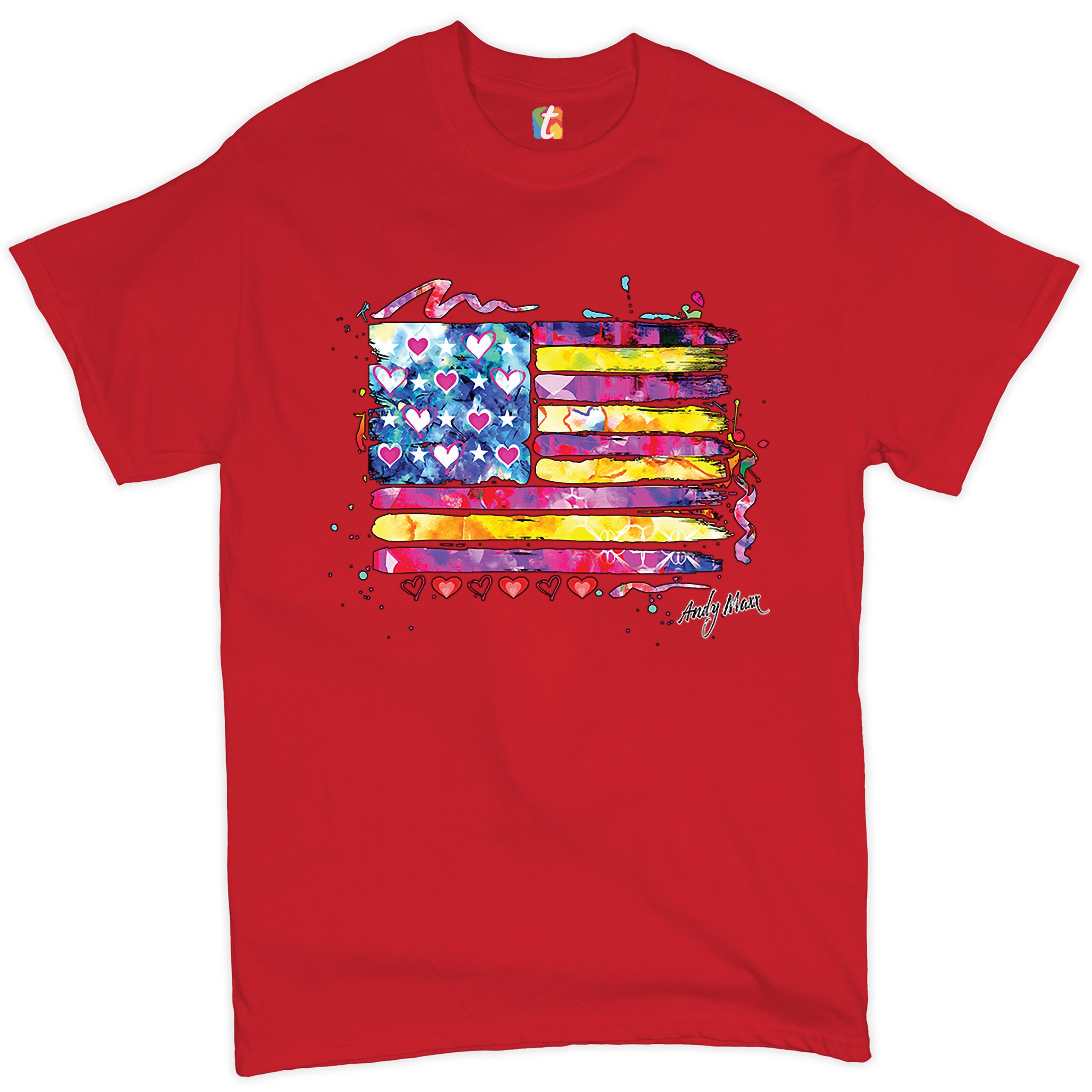 Colorful American Flag T-shirt Patriotic 4th of July Independence Men's Tee - Picture 22 of 65