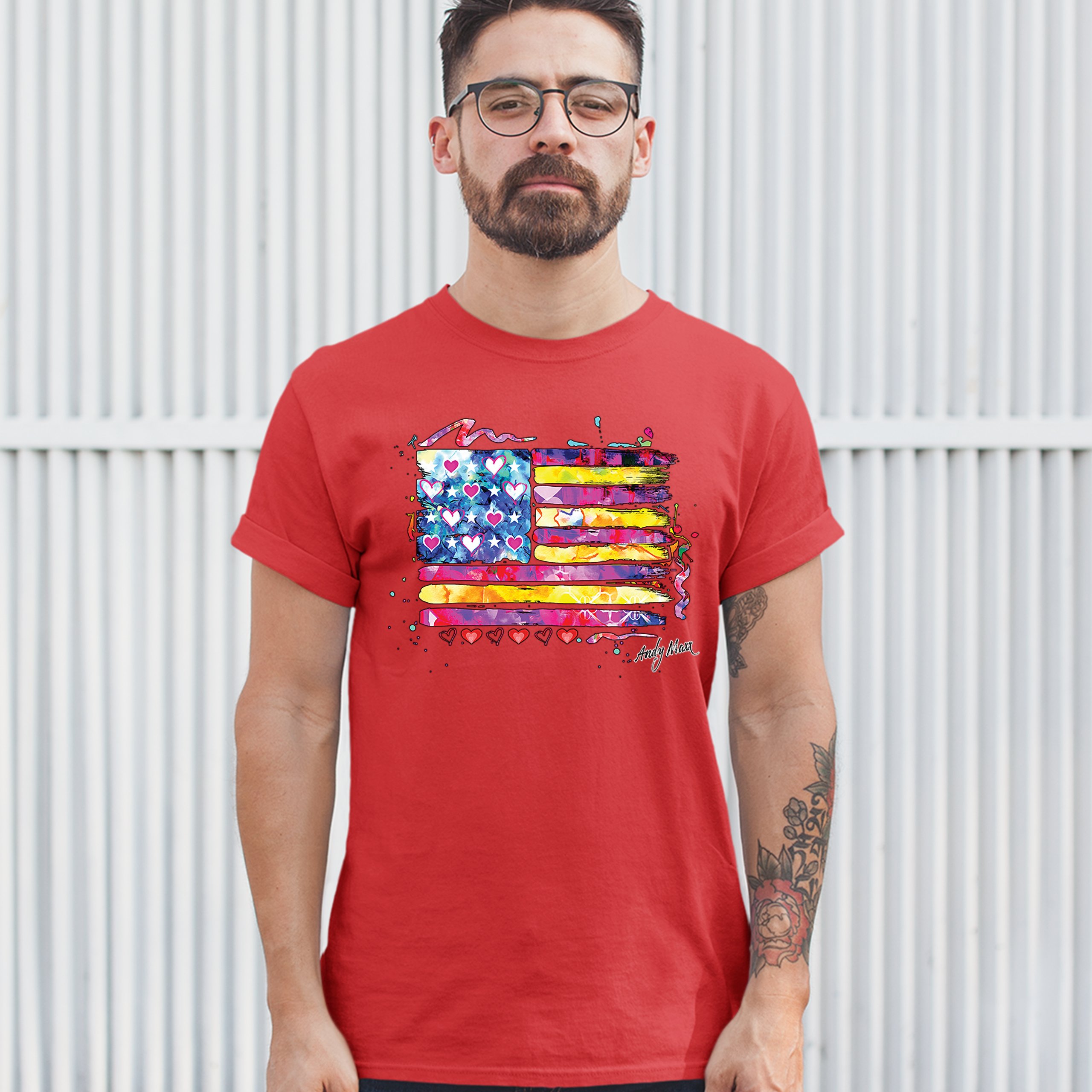 Colorful American Flag T-shirt Patriotic 4th of July Independence Men's Tee - Picture 25 of 65