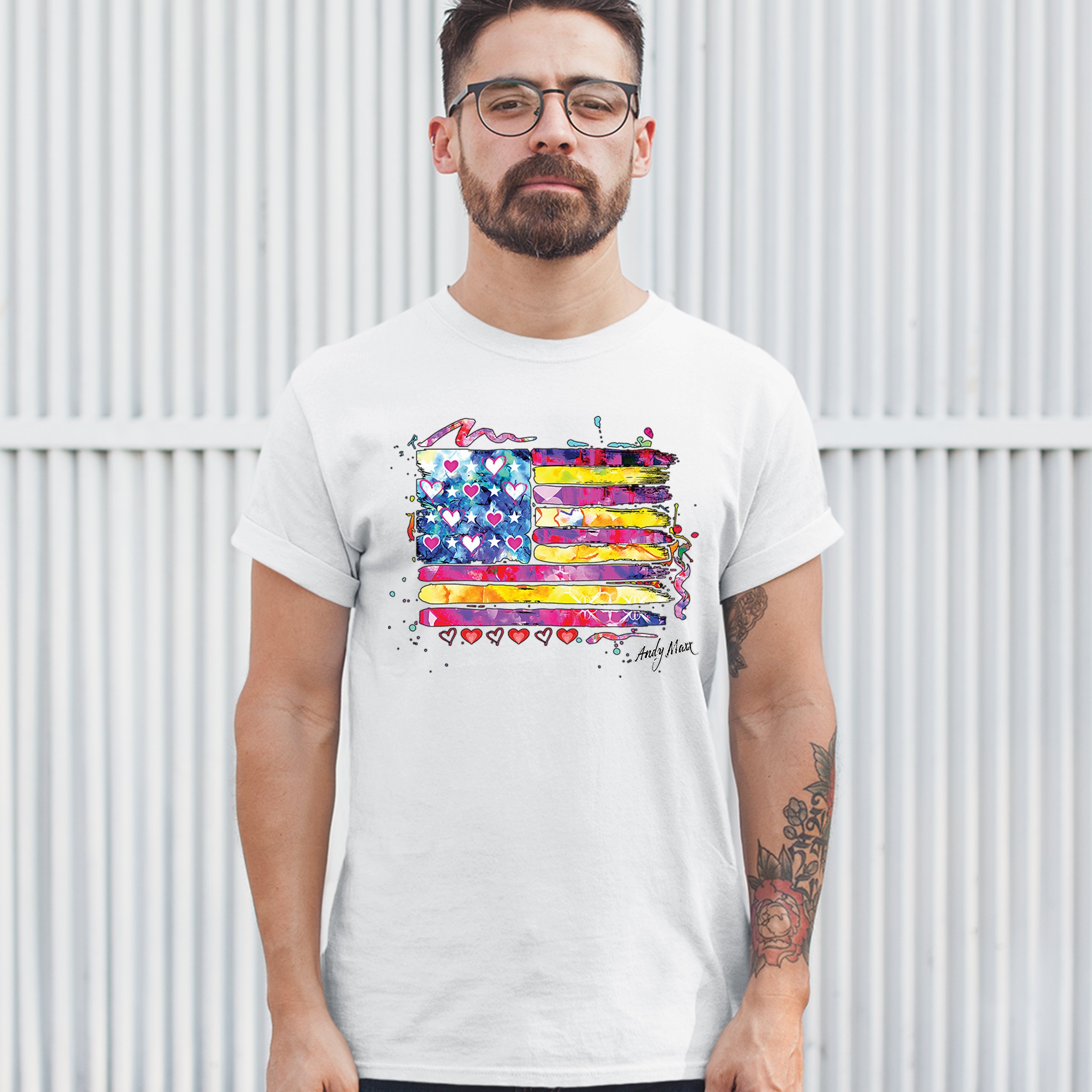 Colorful American Flag T-shirt Patriotic 4th of July Independence Men's Tee - Picture 29 of 65