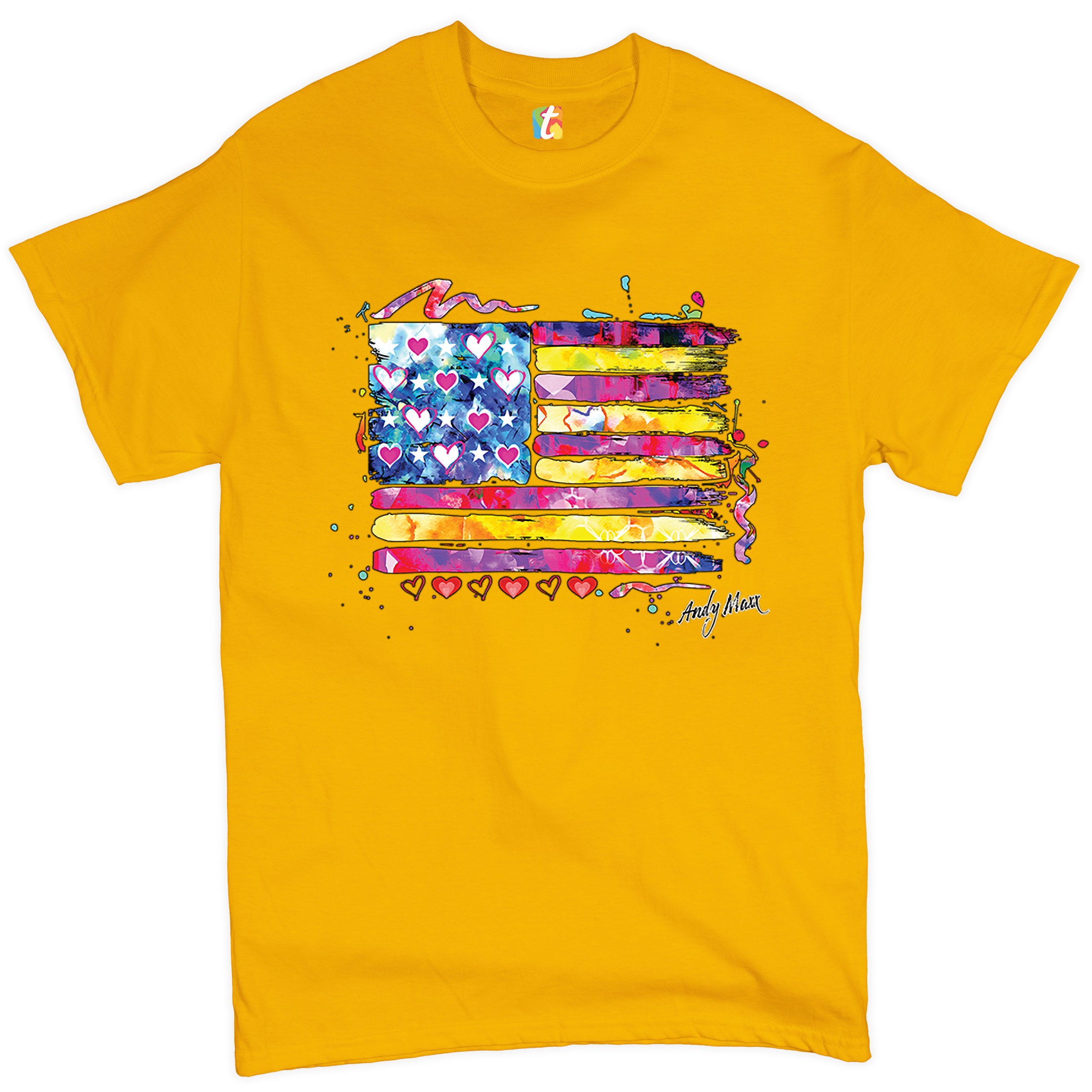 Colorful American Flag T-shirt Patriotic 4th of July Independence Men's Tee - Picture 62 of 65